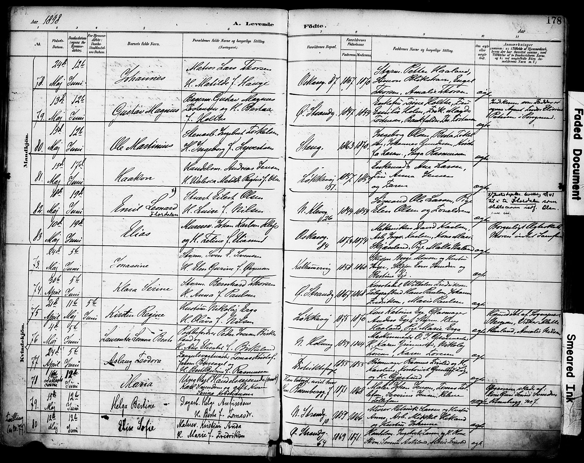Domkirken sokneprestkontor, SAST/A-101812/001/30/30BA/L0030: Parish register (official) no. A 29, 1889-1902, p. 178