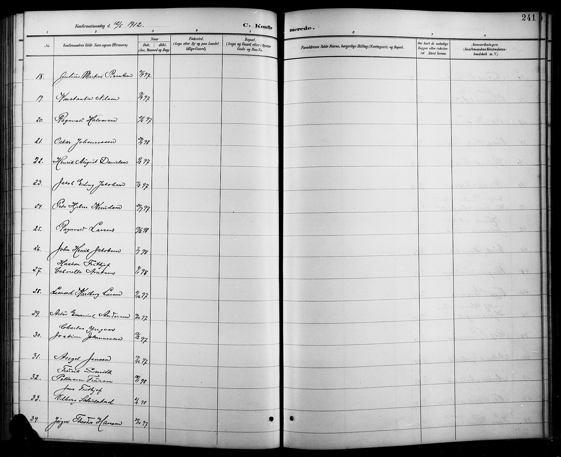 Arendal sokneprestkontor, Trefoldighet, SAK/1111-0040/F/Fb/L0006: Parish register (copy) no. B 6, 1889-1916, p. 241