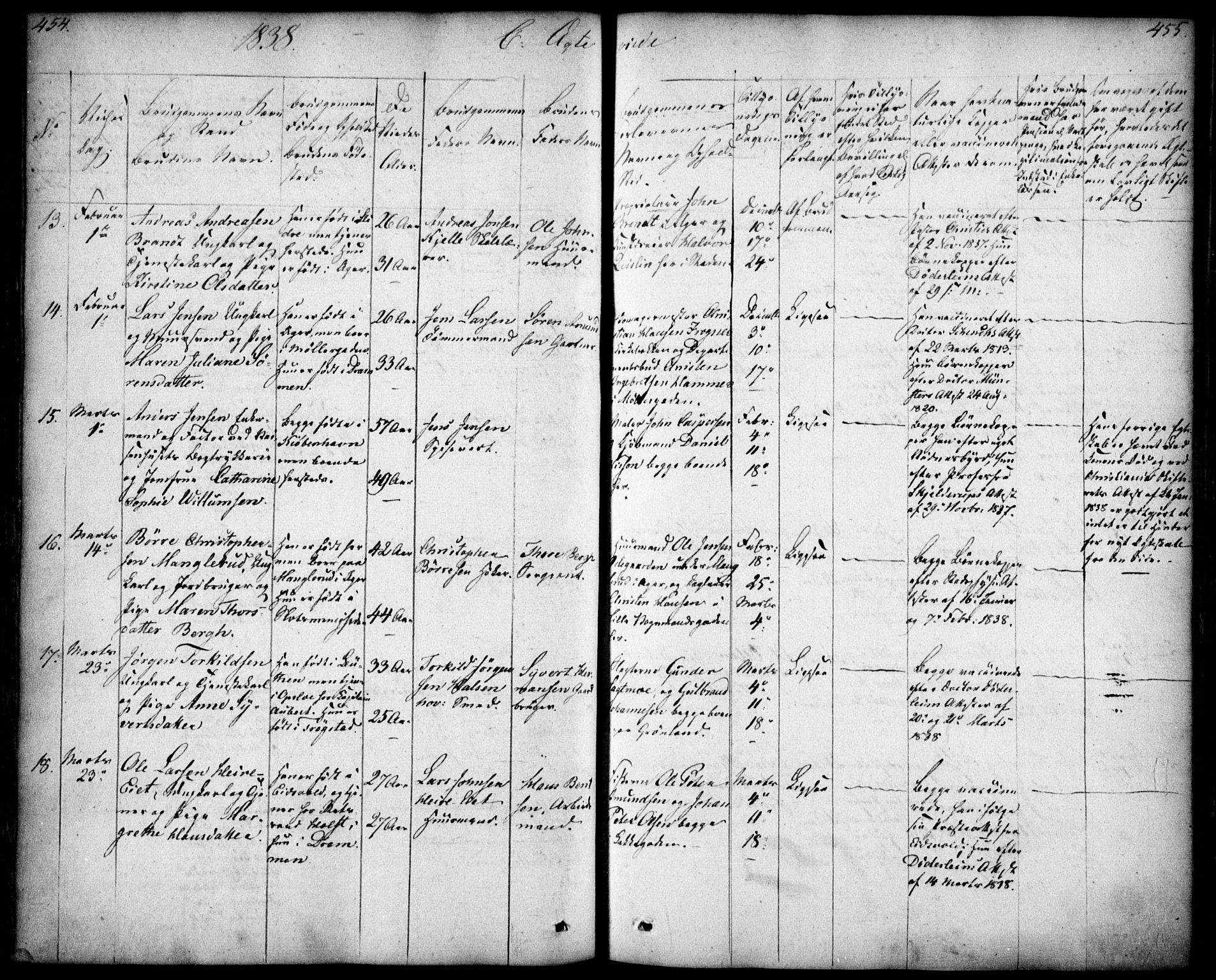 Oslo domkirke Kirkebøker, SAO/A-10752/F/Fa/L0019: Parish register (official) no. 19, 1828-1847, p. 454-455