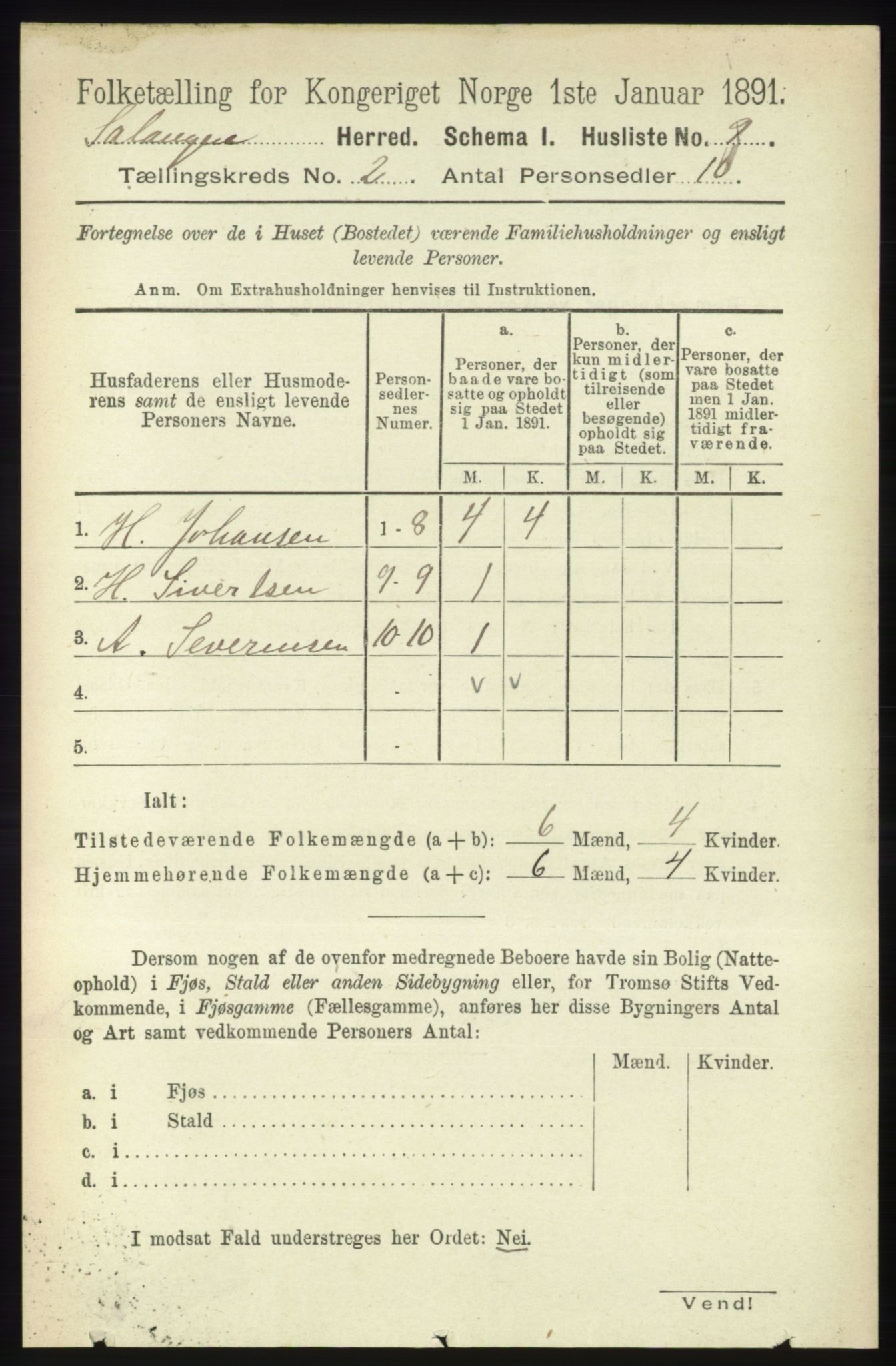RA, 1891 census for 1921 Salangen, 1891, p. 483