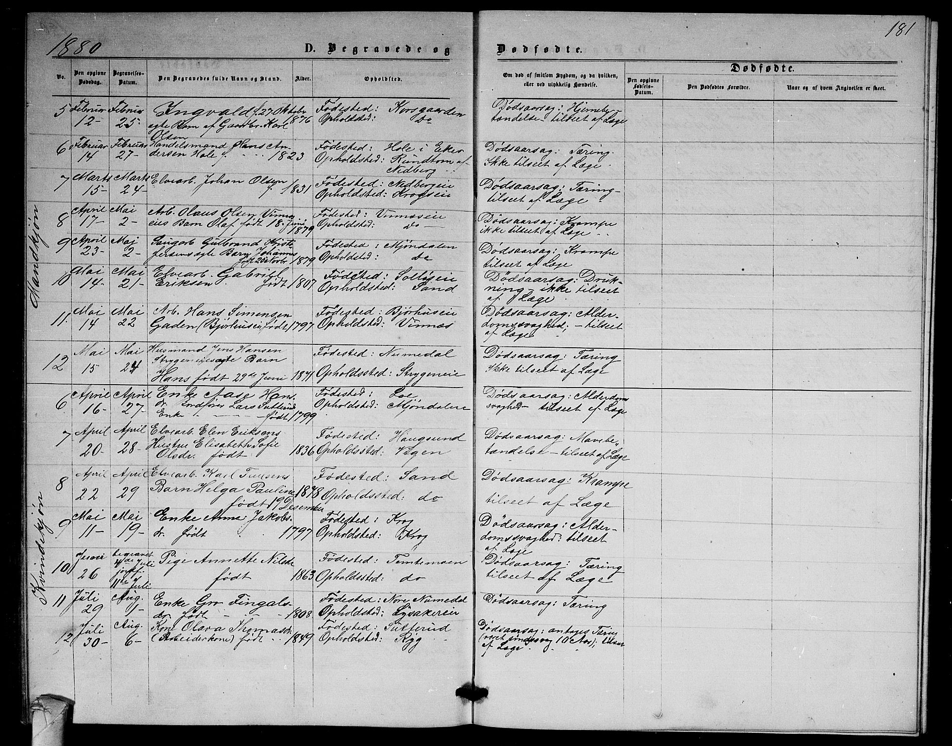 Nedre Eiker kirkebøker, AV/SAKO-A-612/G/Ga/L0001: Parish register (copy) no. 1, 1873-1880, p. 181