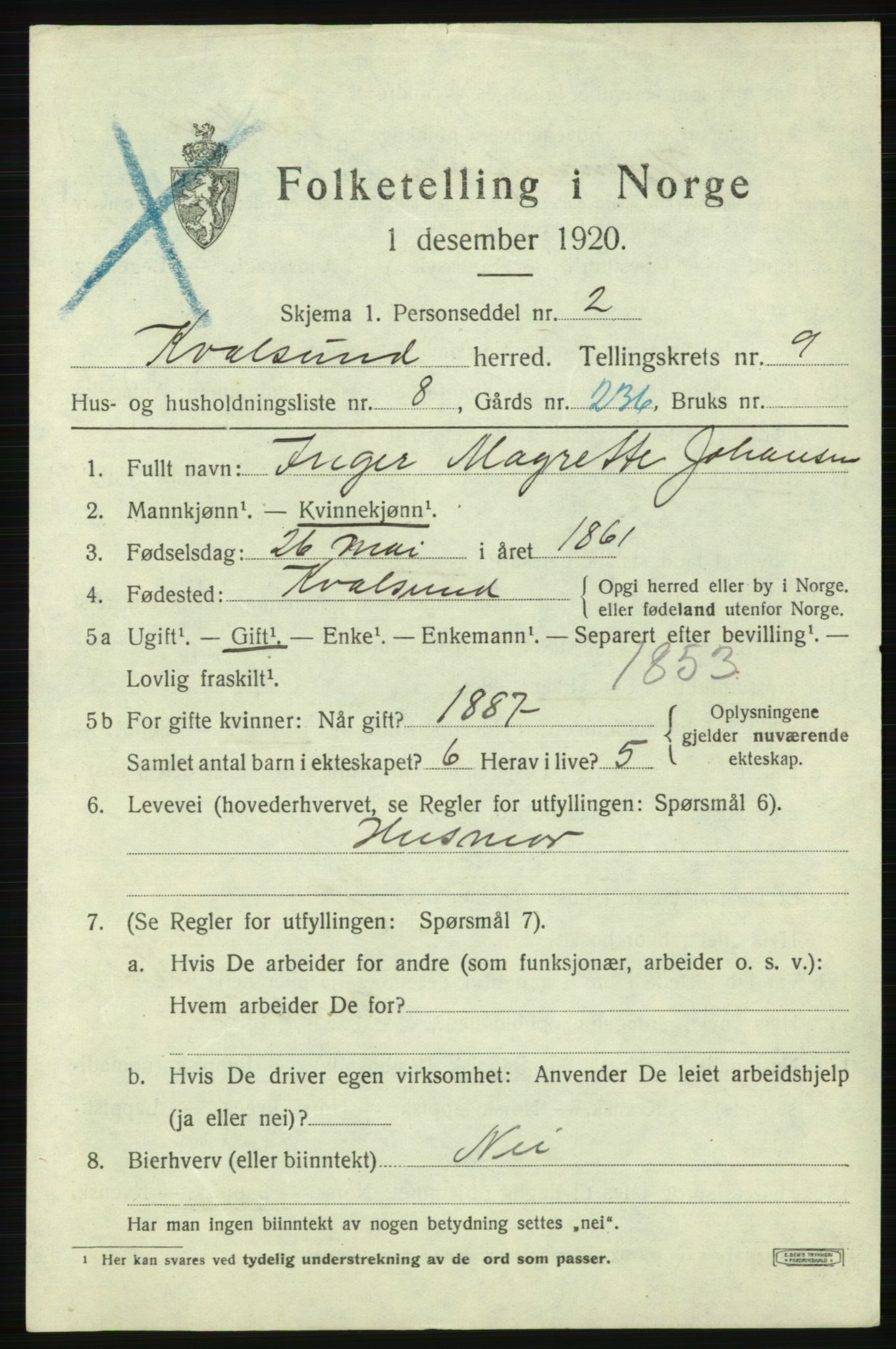 SATØ, 1920 census for , 1920, p. 2854