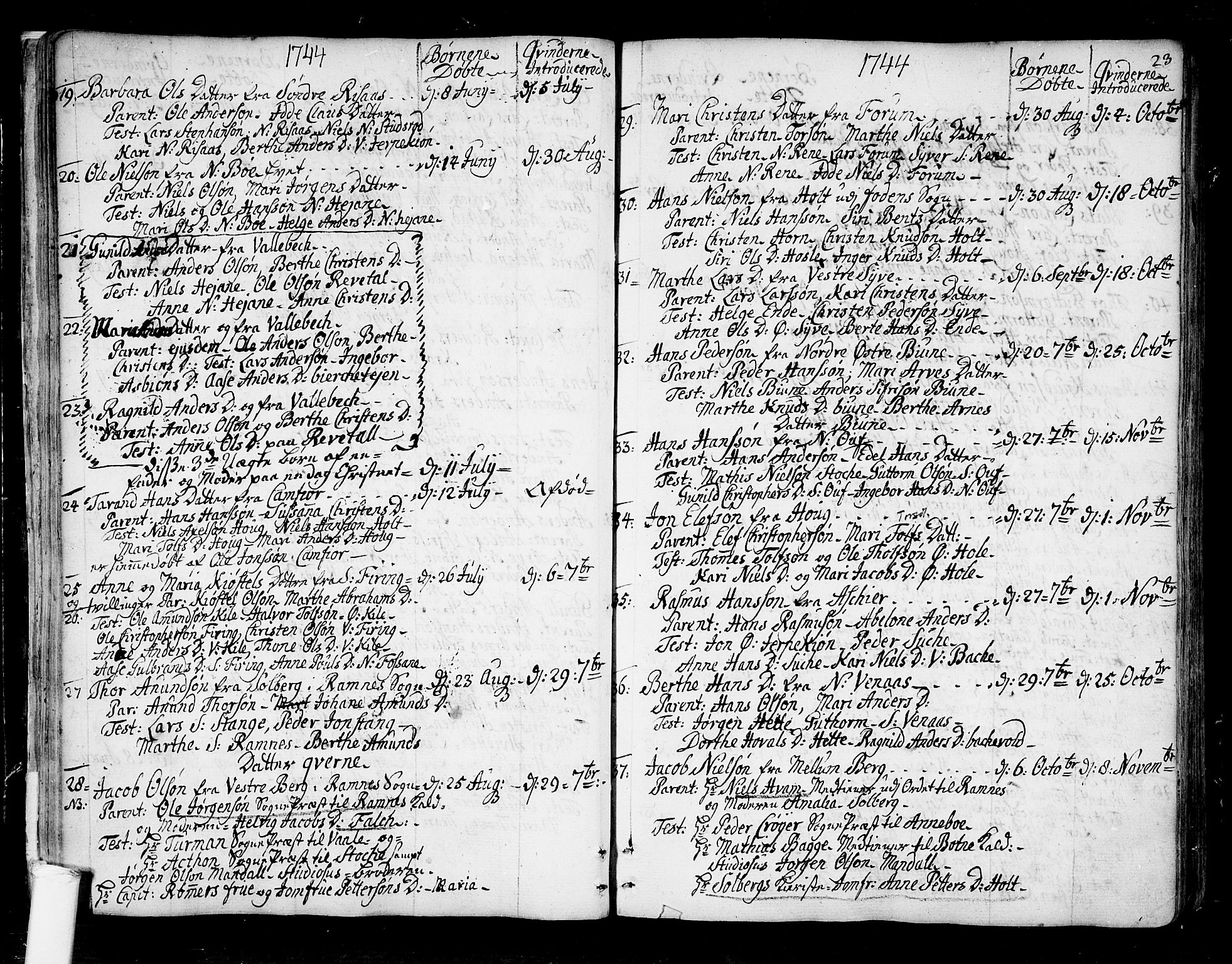 Ramnes kirkebøker, AV/SAKO-A-314/F/Fa/L0001: Parish register (official) no. I 1, 1732-1774, p. 23