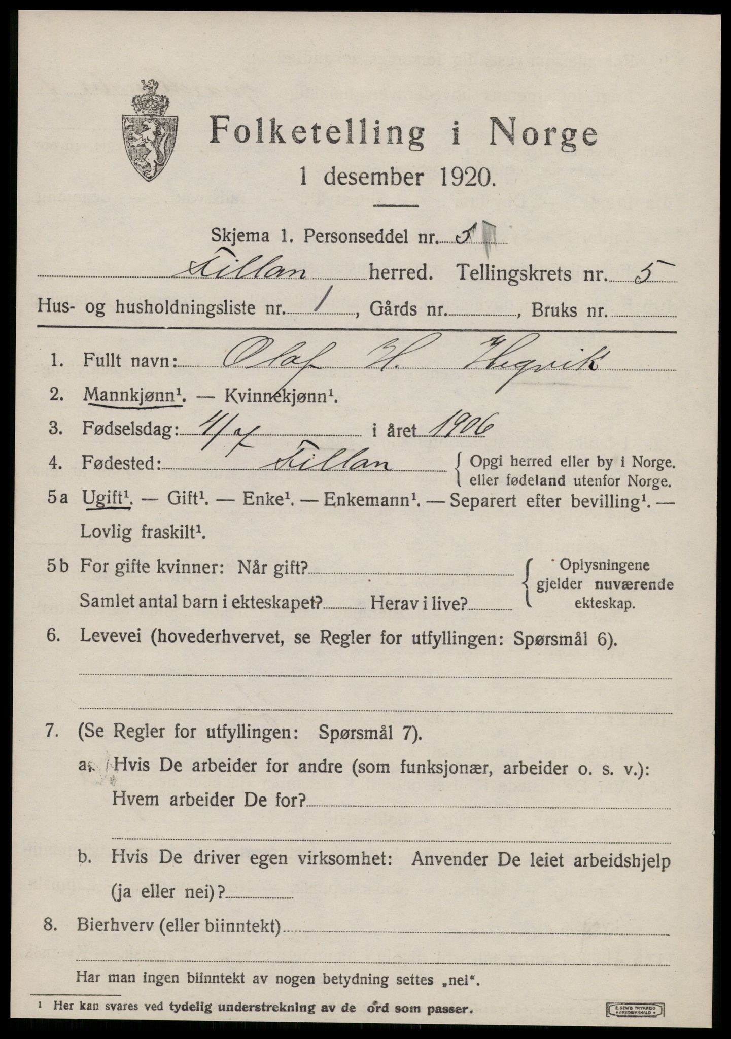 SAT, 1920 census for Fillan, 1920, p. 2352