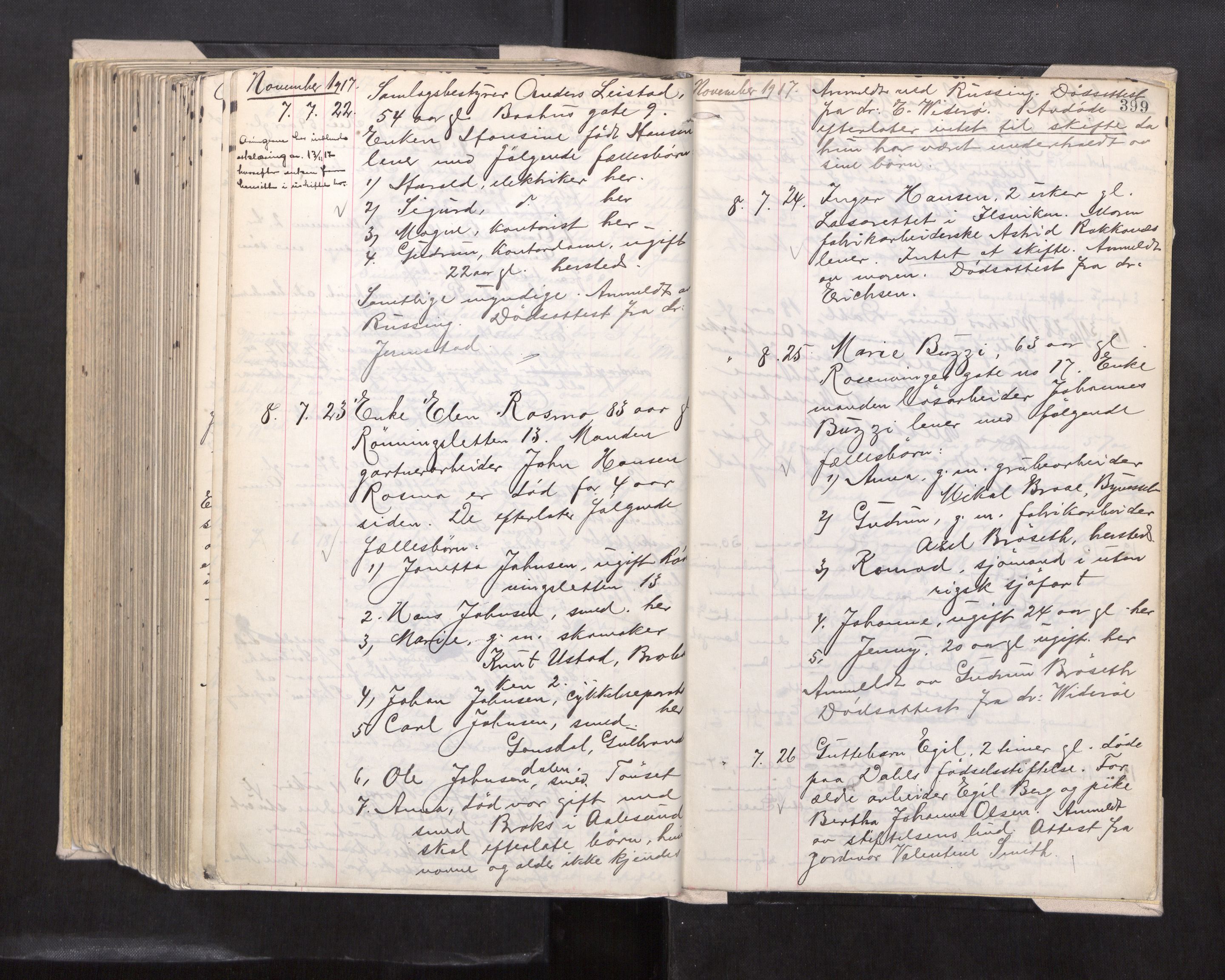 Trondheim byfogd, AV/SAT-A-0003/1/3/3L/L0009: Dødsanmeldelsesprotokoll, 1915-1917, p. 399