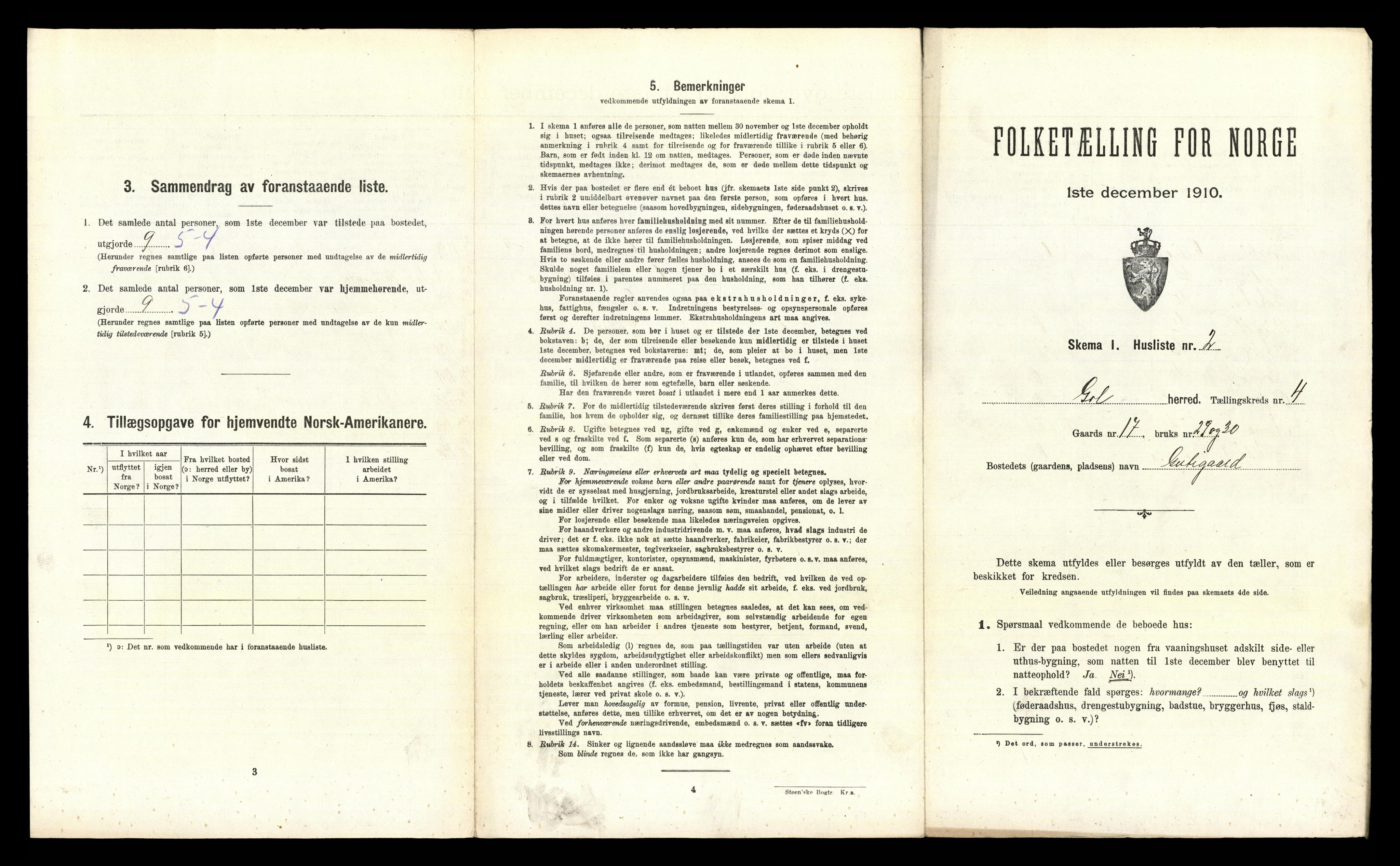 RA, 1910 census for Gol, 1910, p. 378