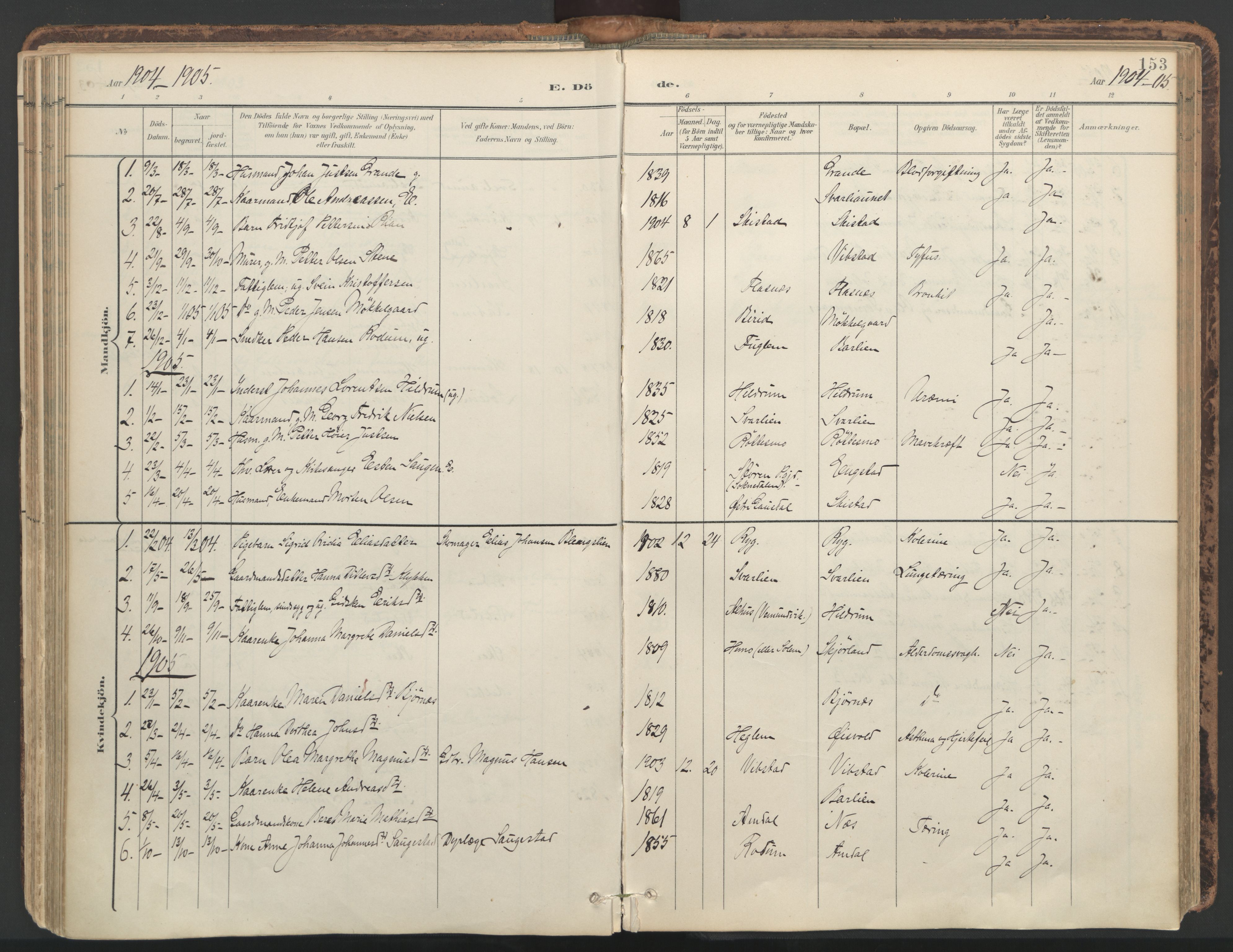 Ministerialprotokoller, klokkerbøker og fødselsregistre - Nord-Trøndelag, SAT/A-1458/764/L0556: Parish register (official) no. 764A11, 1897-1924, p. 153