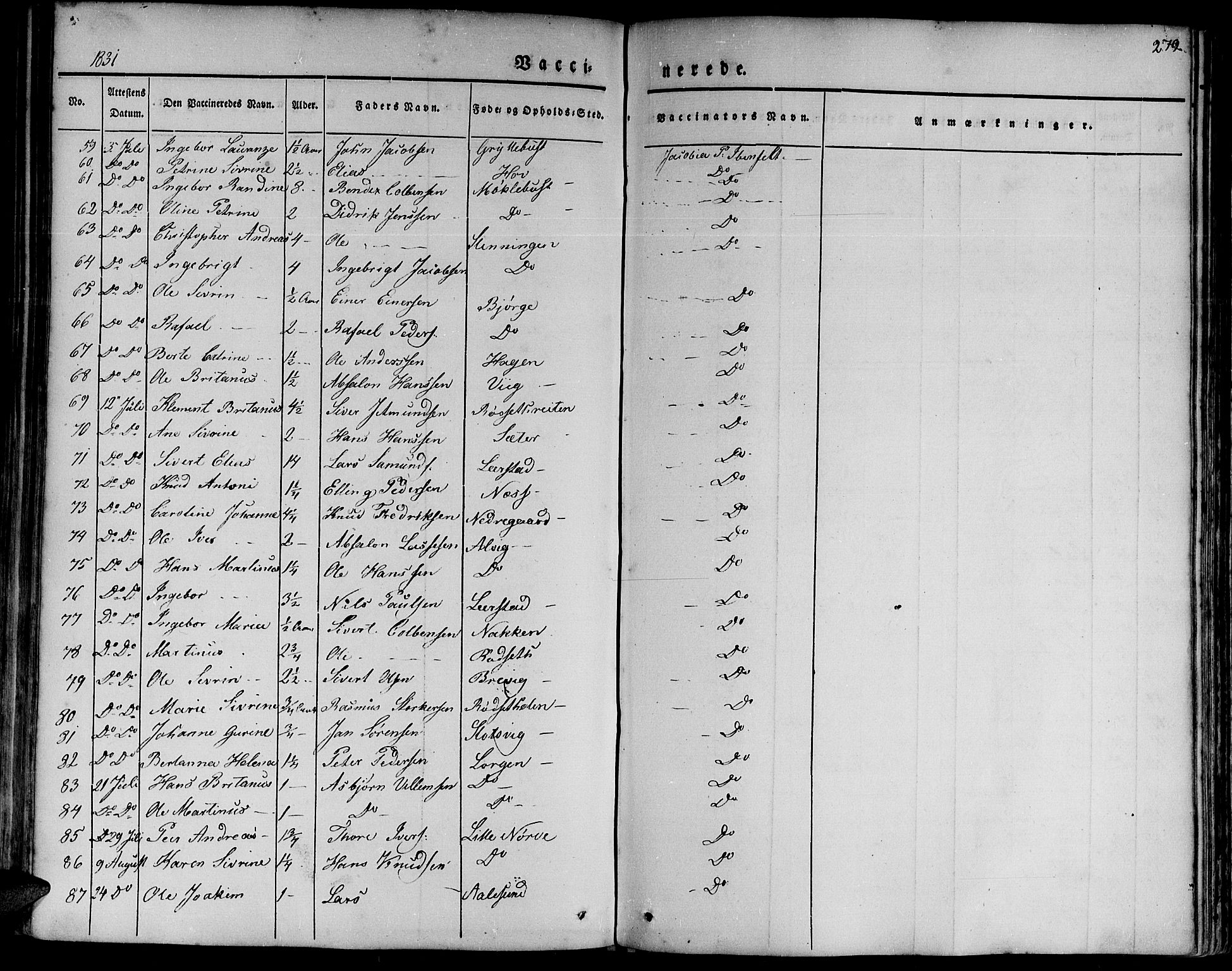 Ministerialprotokoller, klokkerbøker og fødselsregistre - Møre og Romsdal, AV/SAT-A-1454/528/L0395: Parish register (official) no. 528A06, 1828-1839, p. 279