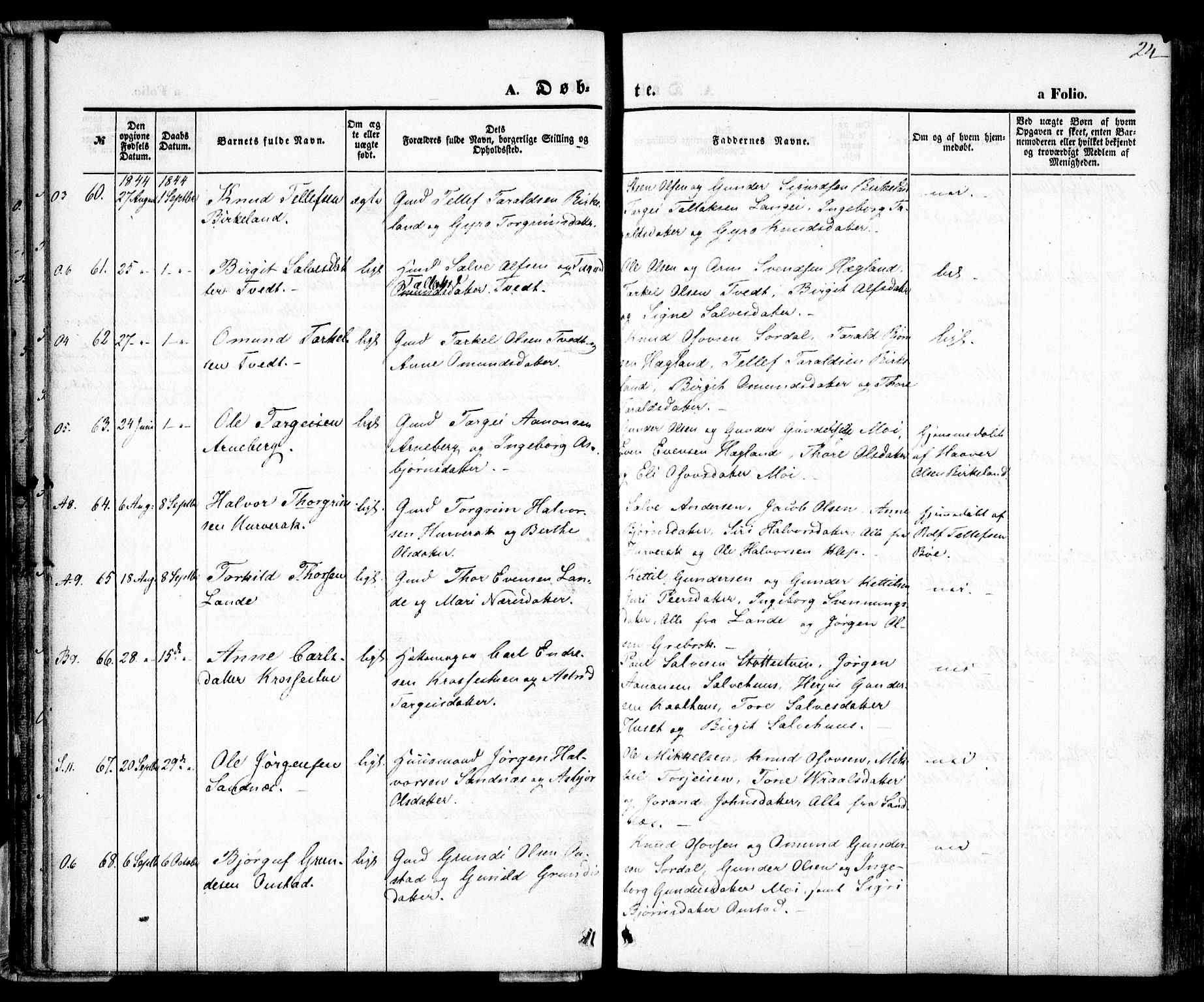Bygland sokneprestkontor, AV/SAK-1111-0006/F/Fa/Fab/L0004: Parish register (official) no. A 4, 1842-1858, p. 24