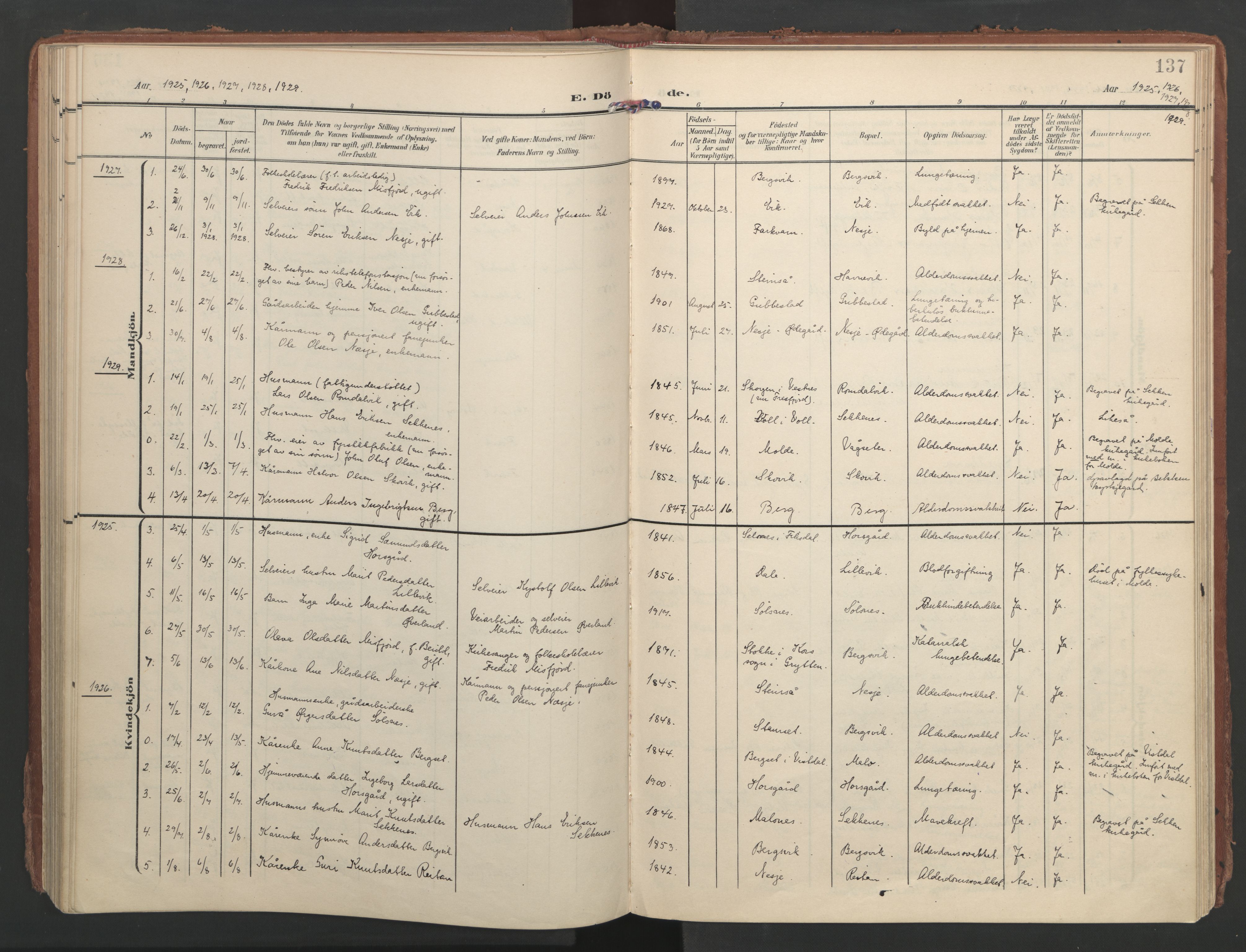 Ministerialprotokoller, klokkerbøker og fødselsregistre - Møre og Romsdal, SAT/A-1454/547/L0605: Parish register (official) no. 547A07, 1907-1936, p. 137