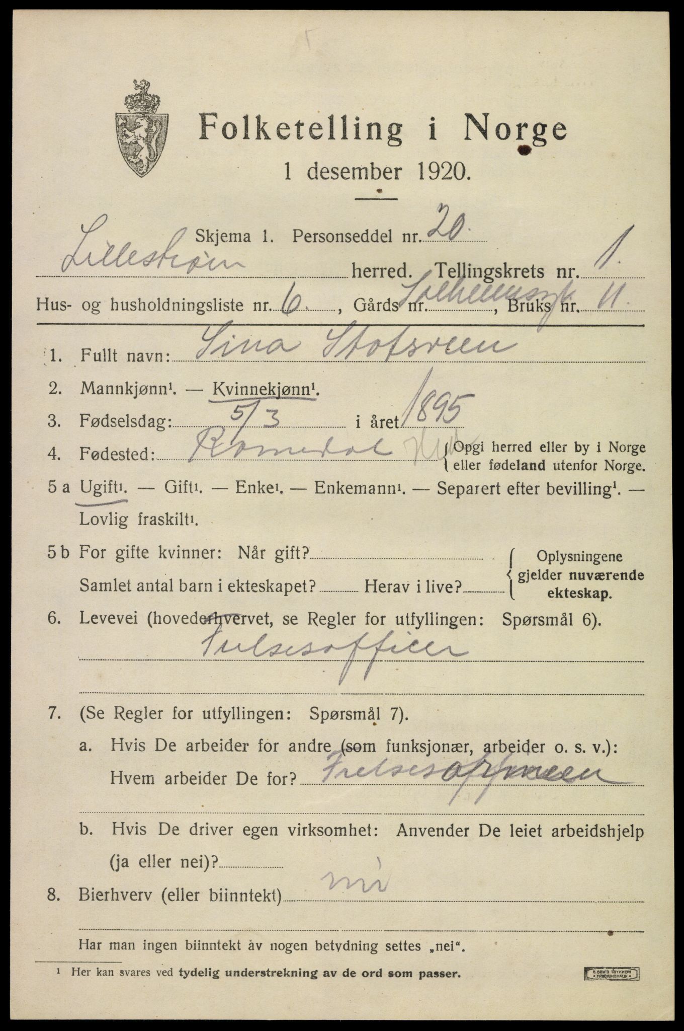 SAO, 1920 census for Lillestrøm, 1920, p. 1566