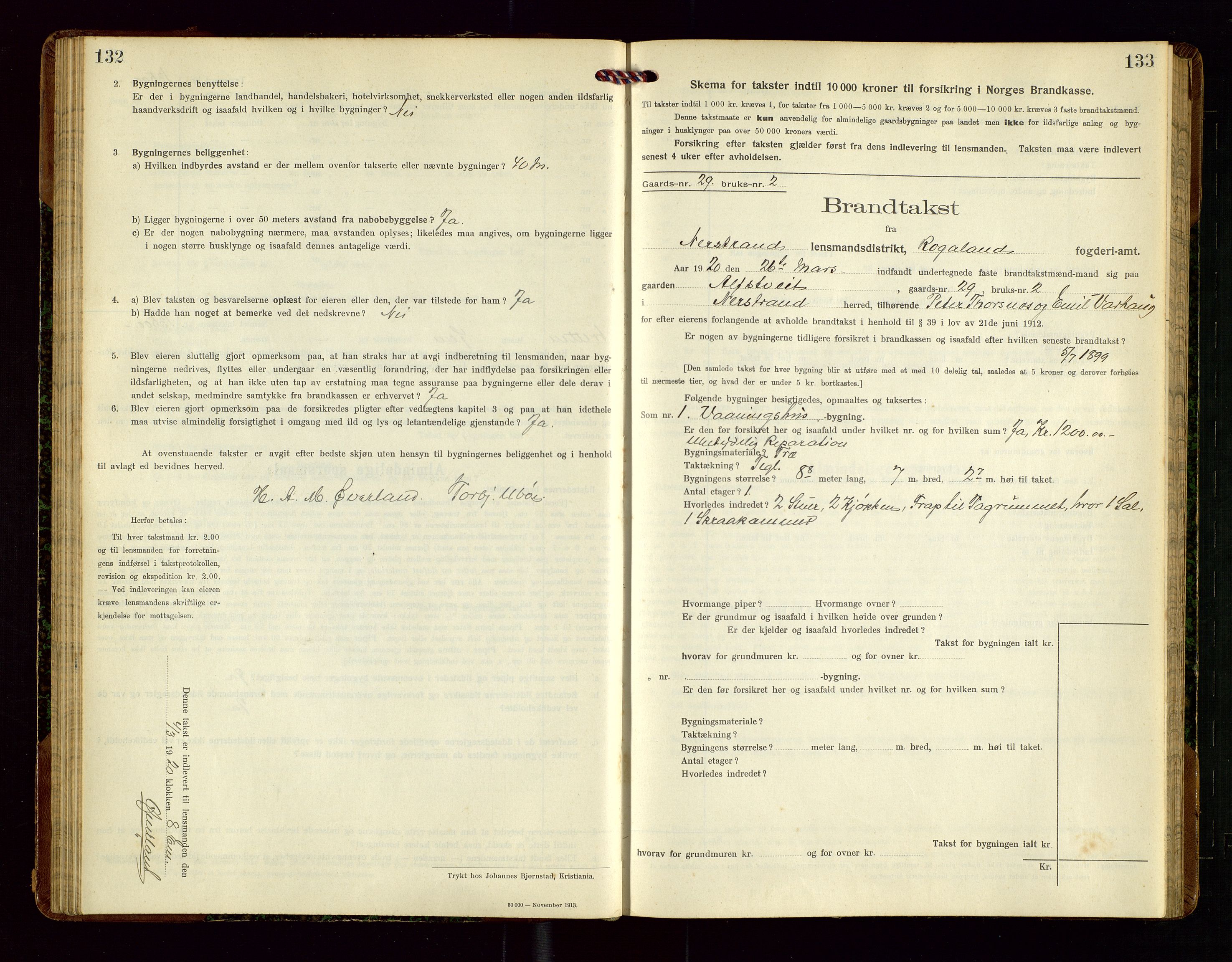 Nedstrand lensmannskontor, SAST/A-100236/Gob/L0002: "Brandtakstprotokol for Nerstrand lensmandsdistrikt Rogaland Fylke", 1916-1949, p. 132-133