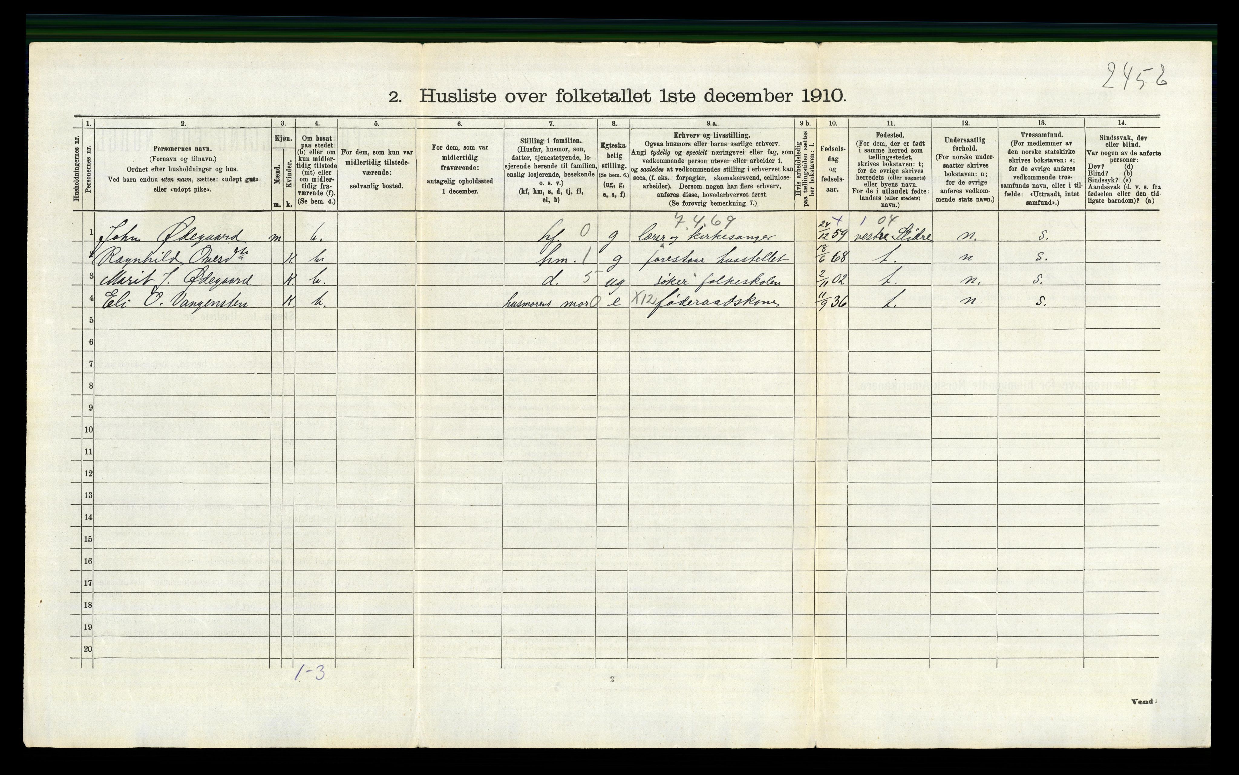 RA, 1910 census for Vang, 1910, p. 660