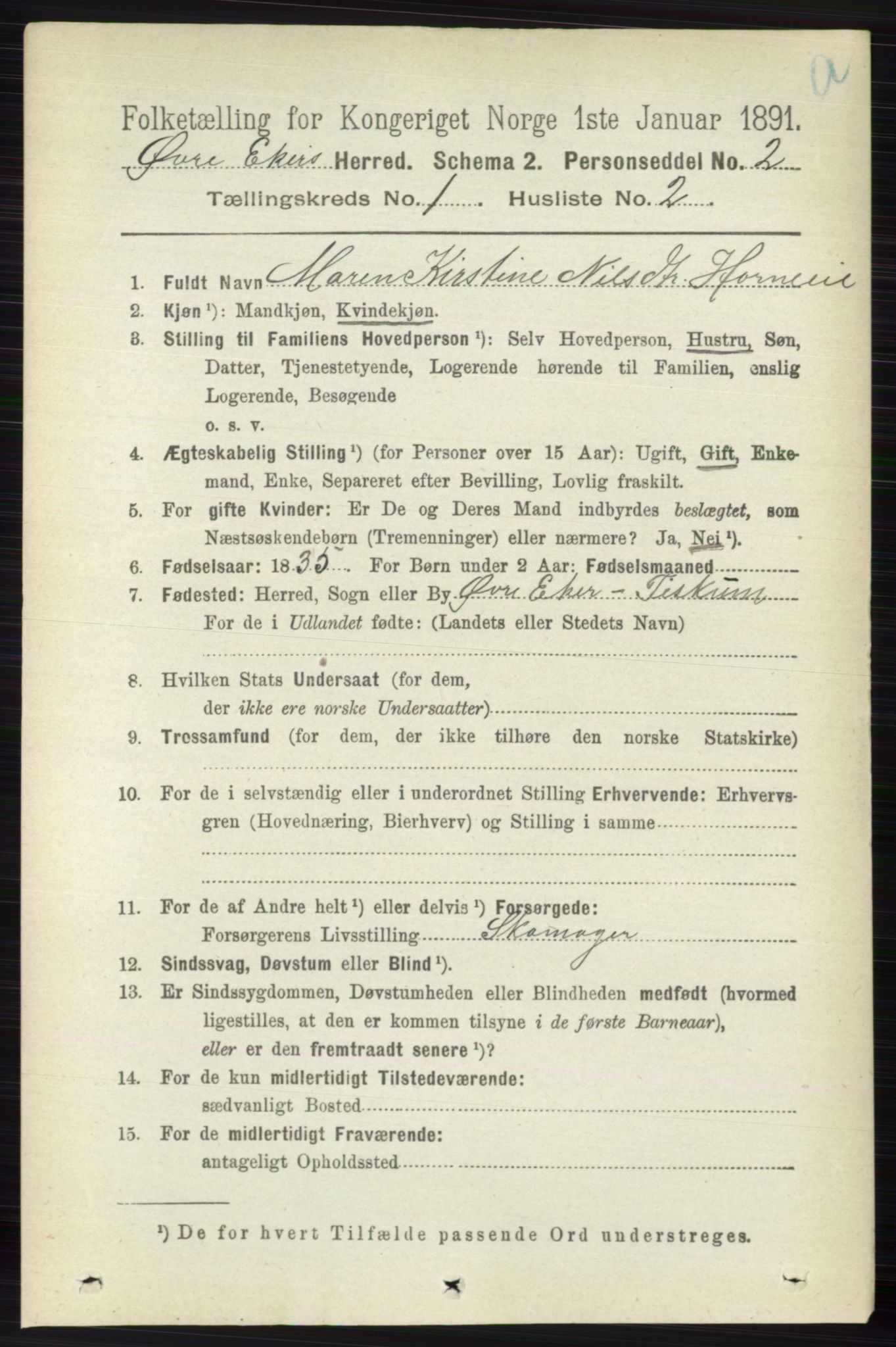 RA, 1891 census for 0624 Øvre Eiker, 1891, p. 138