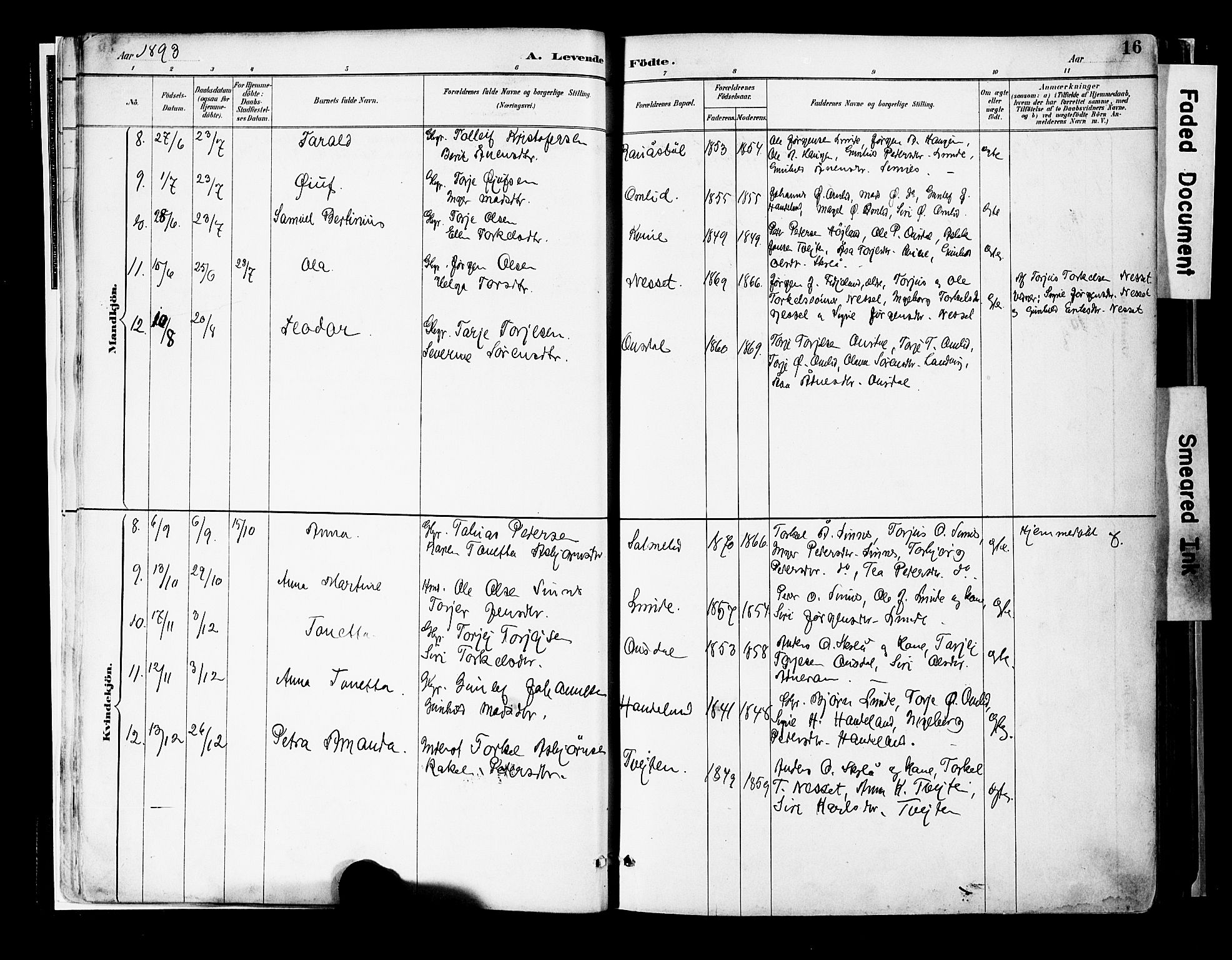 Sirdal sokneprestkontor, AV/SAK-1111-0036/F/Fa/Faa/L0001: Parish register (official) no. A 1, 1887-1910, p. 16