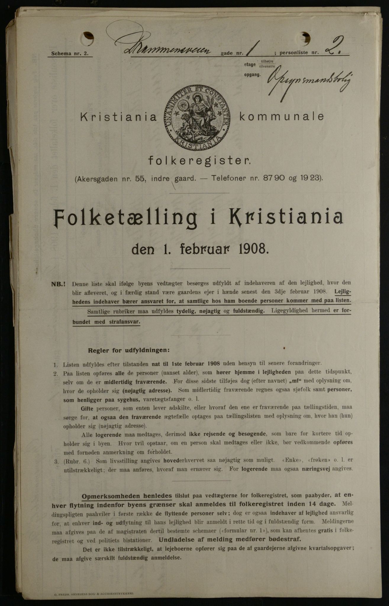 OBA, Municipal Census 1908 for Kristiania, 1908, p. 15087