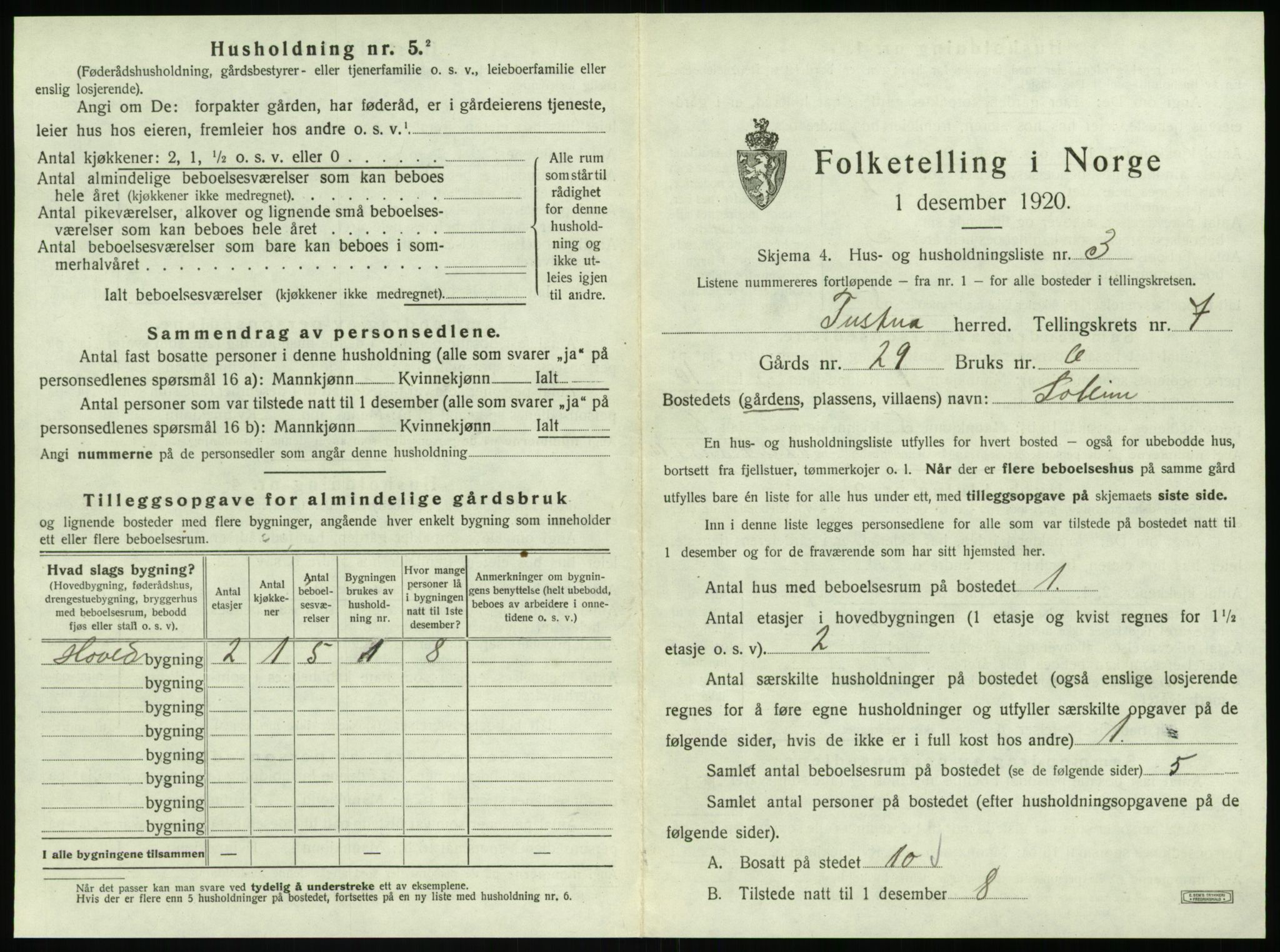 SAT, 1920 census for Tustna, 1920, p. 453