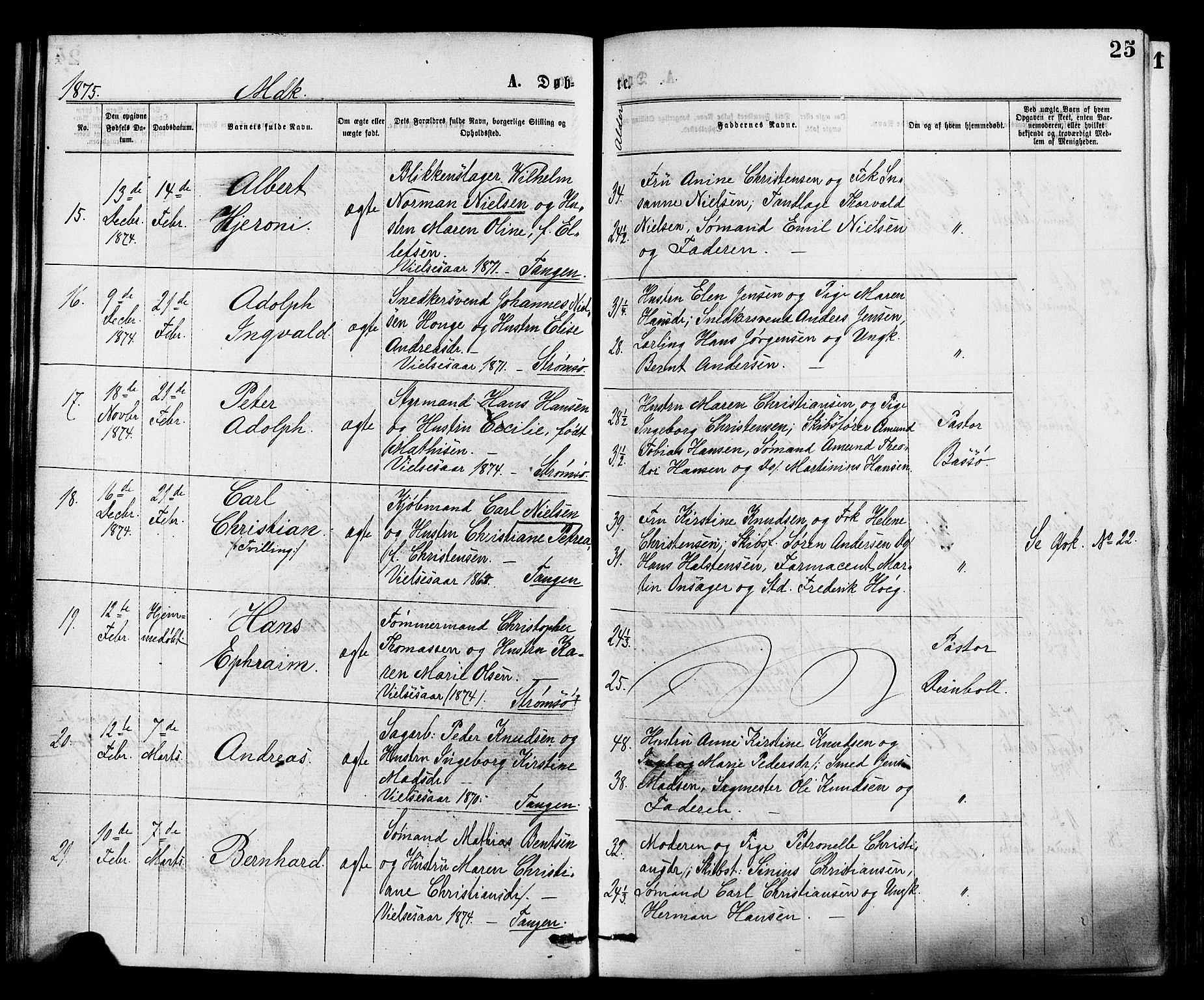 Strømsø kirkebøker, AV/SAKO-A-246/F/Fa/L0019: Parish register (official) no. I 19, 1874-1877, p. 25