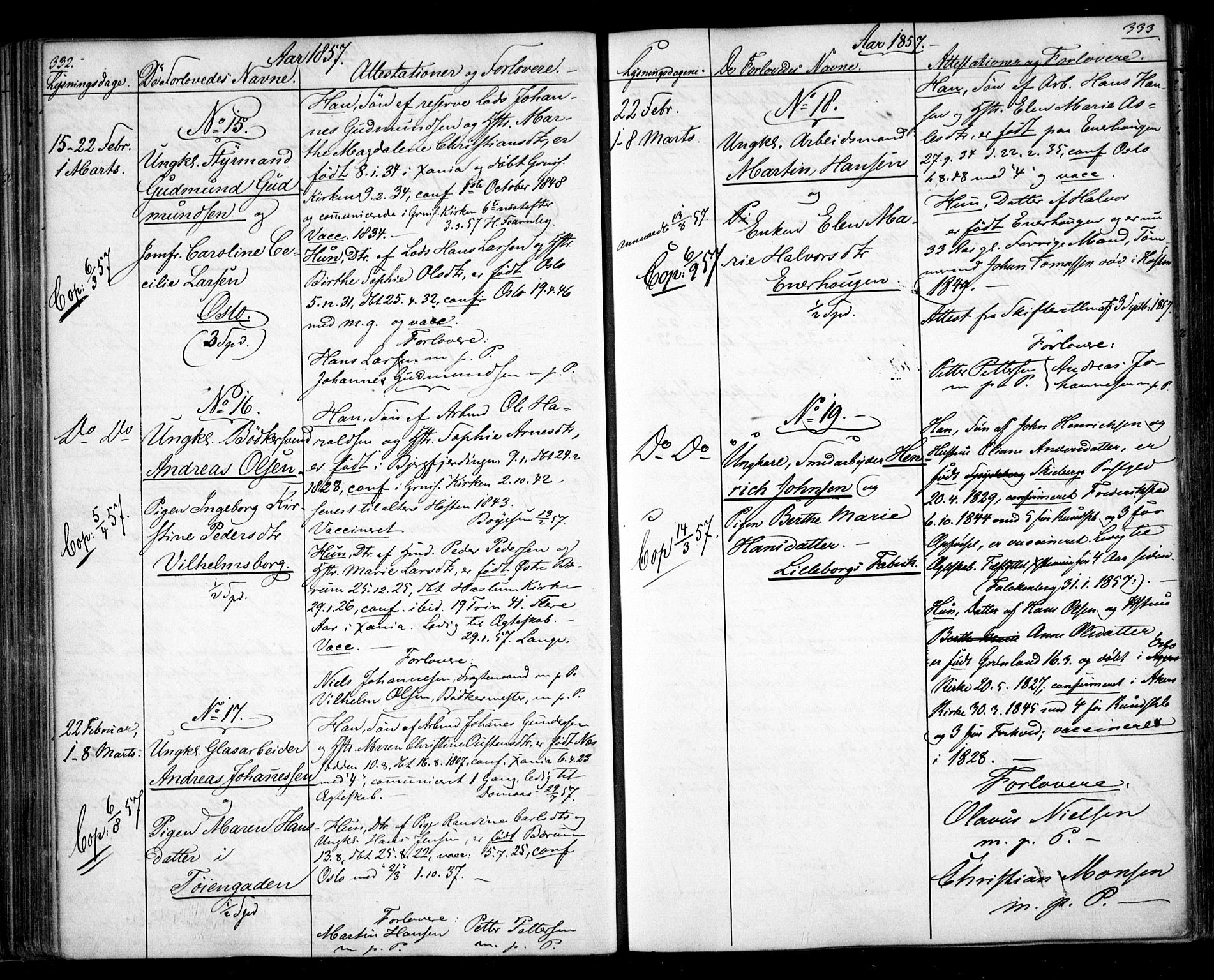 Aker prestekontor kirkebøker, AV/SAO-A-10861/H/L0005: Banns register no. 5, 1853-1864, p. 332-333