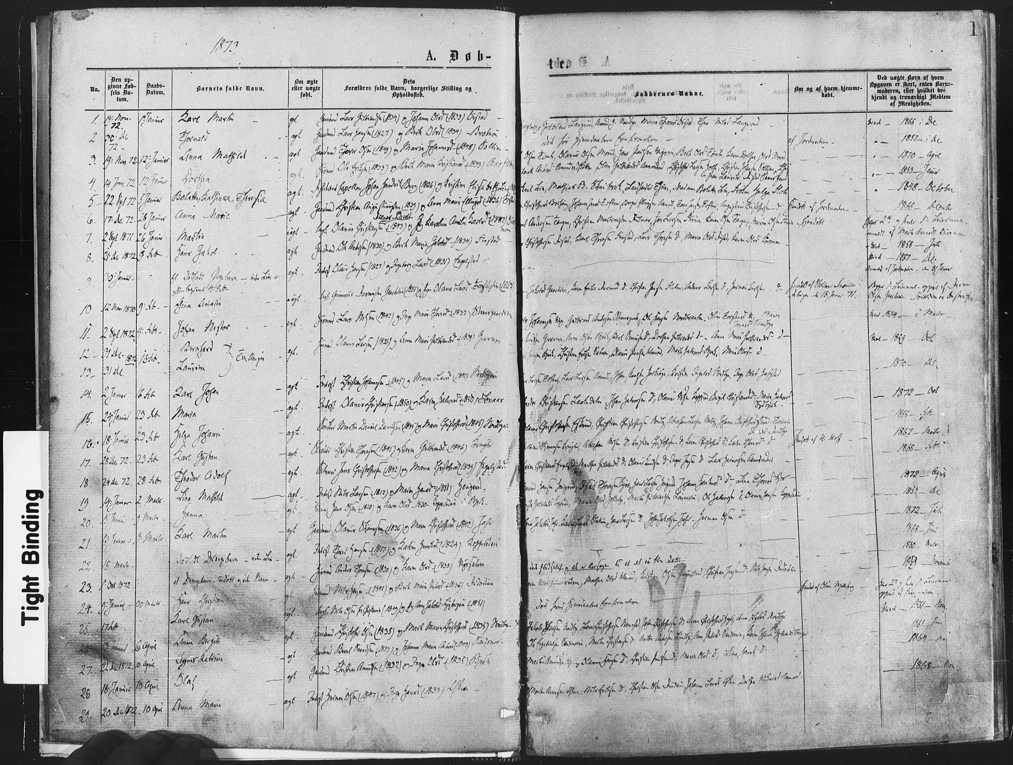 Nannestad prestekontor Kirkebøker, SAO/A-10414a/F/Fa/L0013: Parish register (official) no. I 13, 1873-1880, p. 1