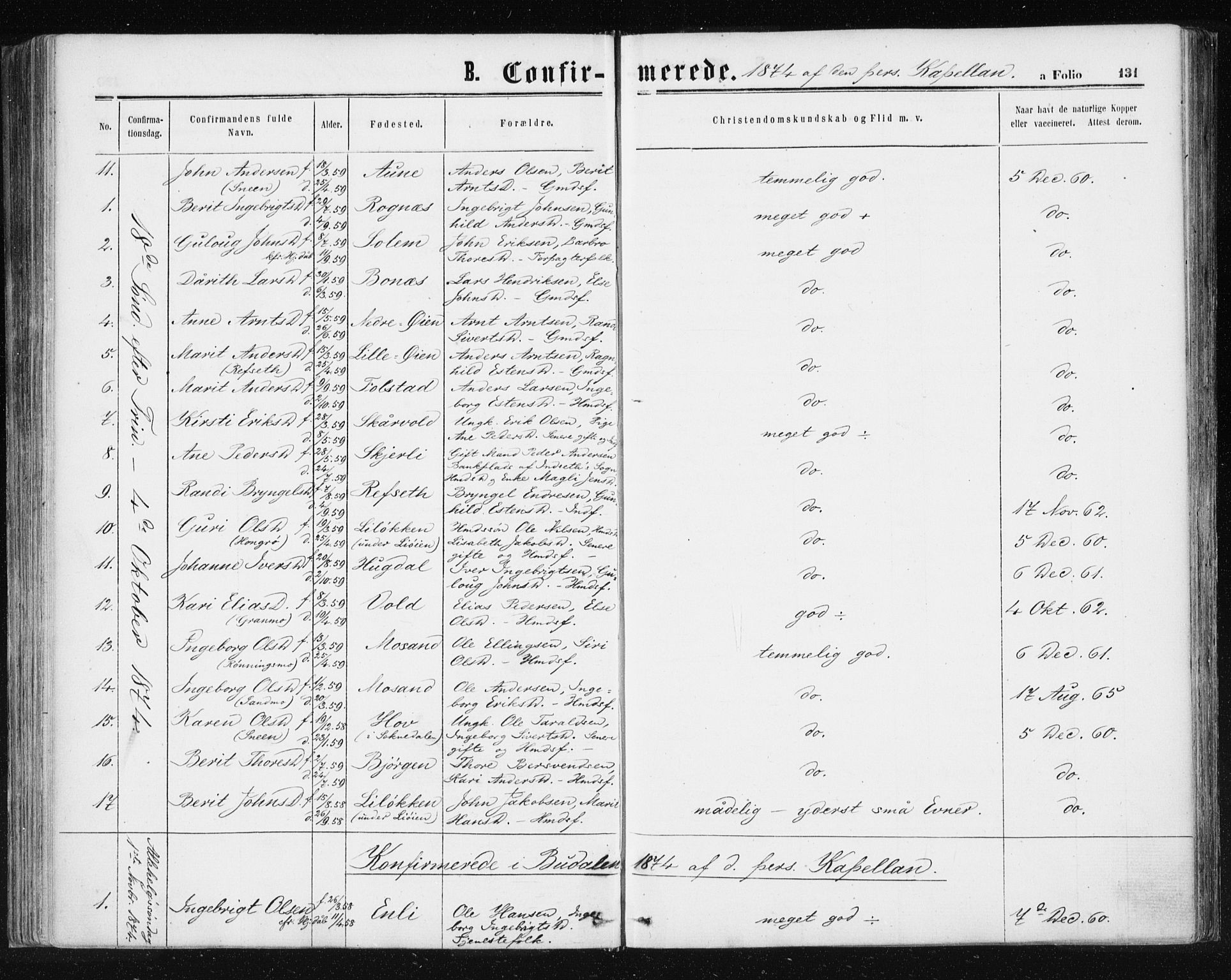 Ministerialprotokoller, klokkerbøker og fødselsregistre - Sør-Trøndelag, SAT/A-1456/687/L1001: Parish register (official) no. 687A07, 1863-1878, p. 131