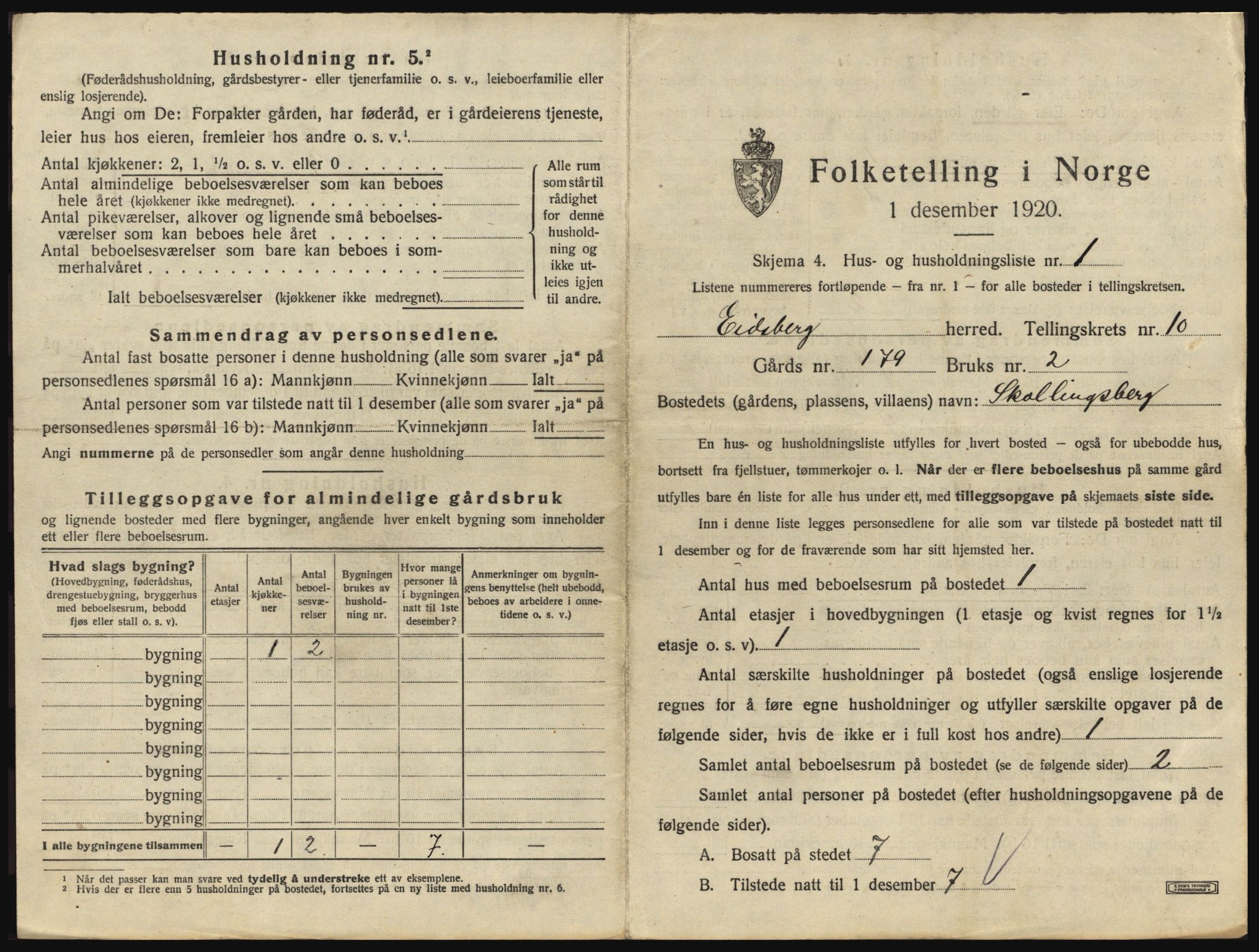 SAO, 1920 census for Eidsberg, 1920, p. 1763