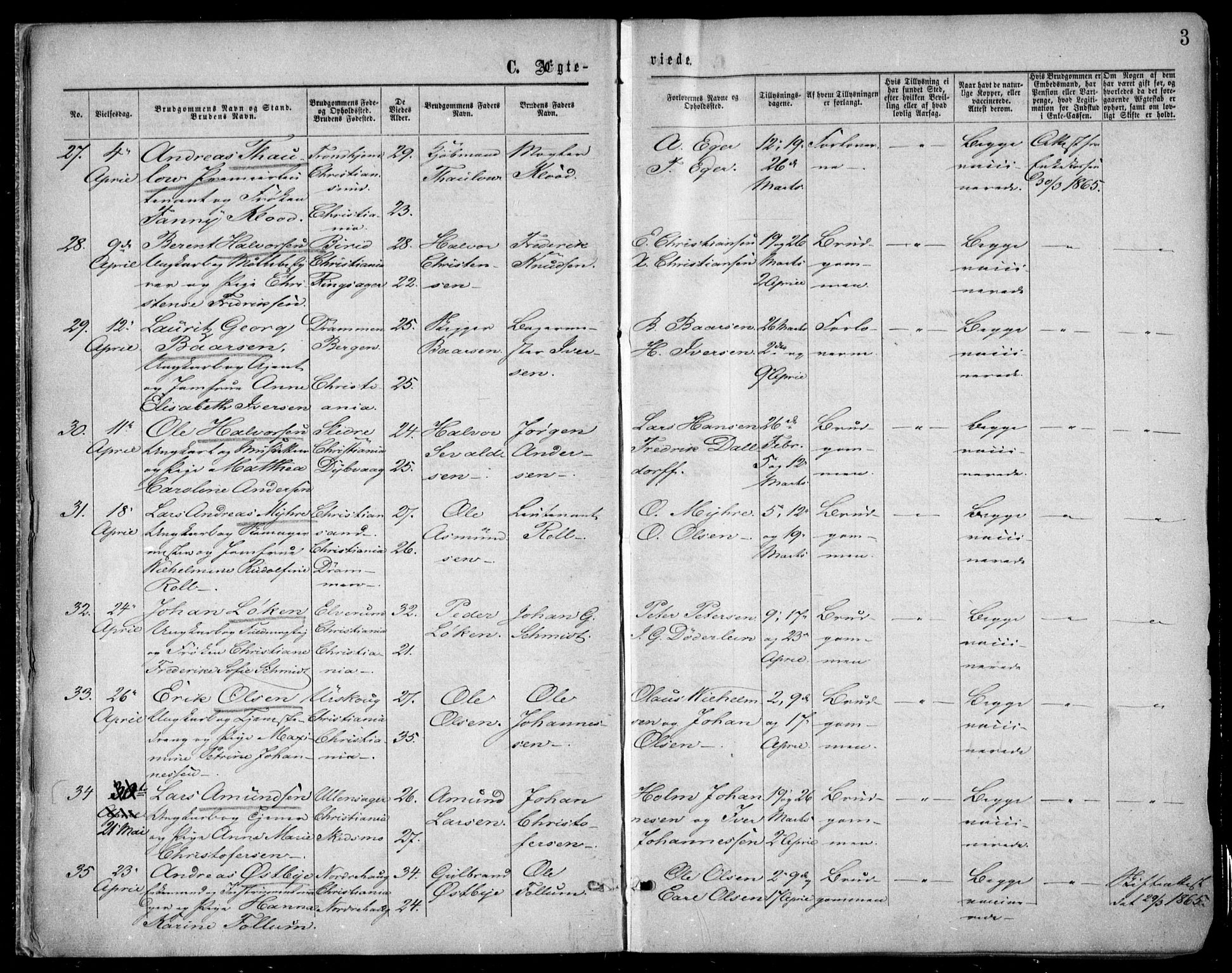Oslo domkirke Kirkebøker, SAO/A-10752/F/Fa/L0021: Parish register (official) no. 21, 1865-1884, p. 3
