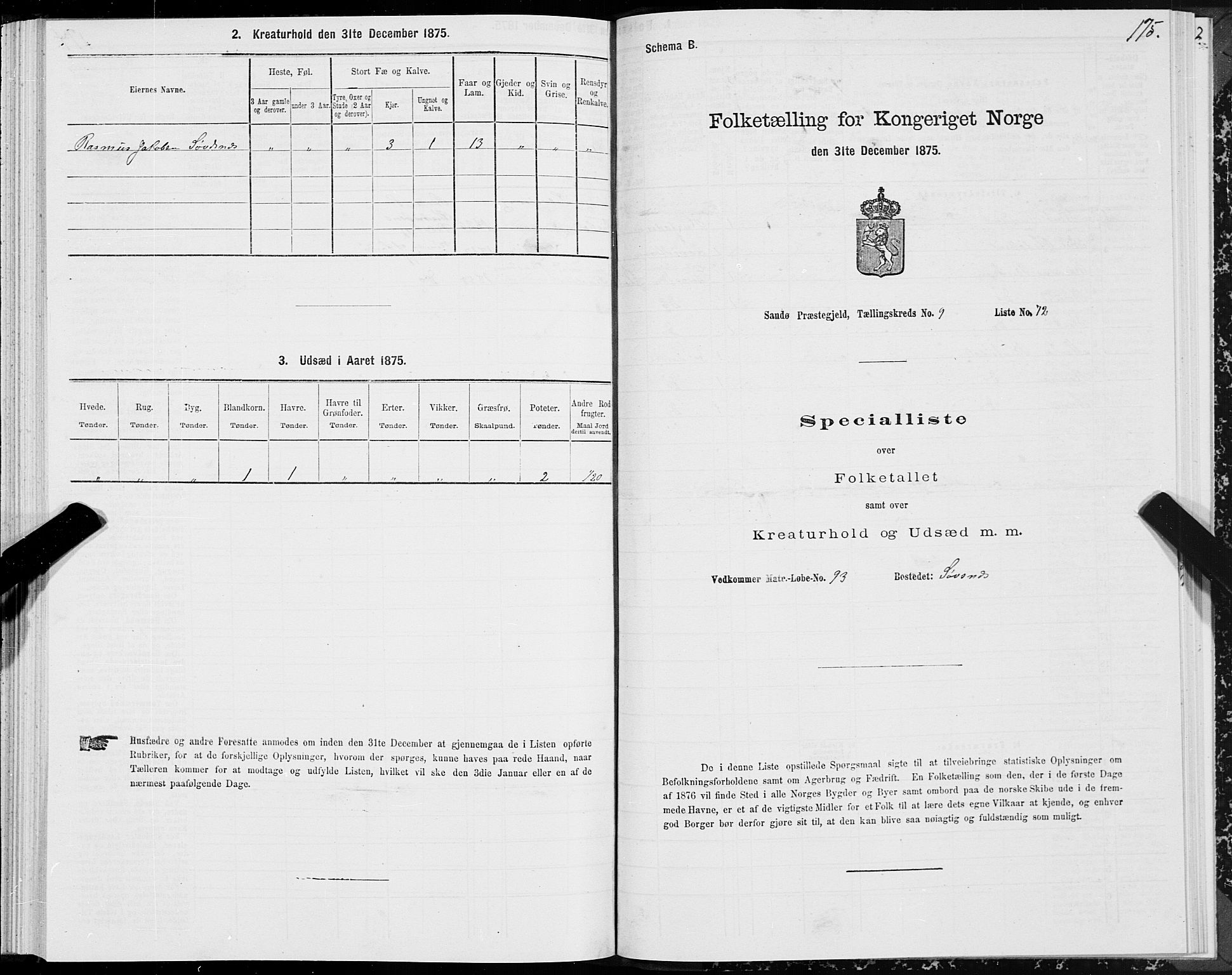 SAT, 1875 census for 1514P Sande, 1875, p. 4175