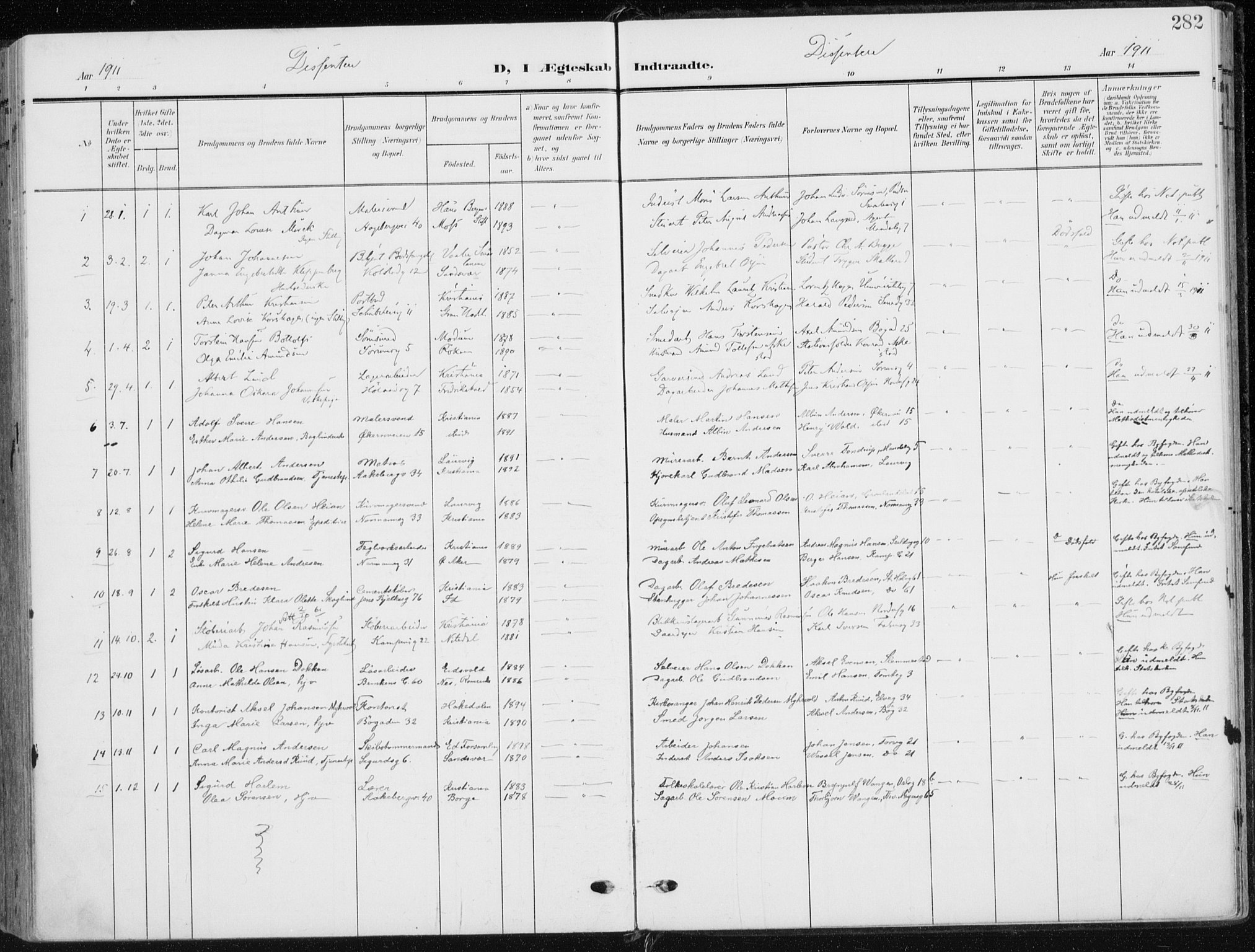 Kampen prestekontor Kirkebøker, AV/SAO-A-10853/F/Fa/L0011: Parish register (official) no. I 11, 1907-1917, p. 282