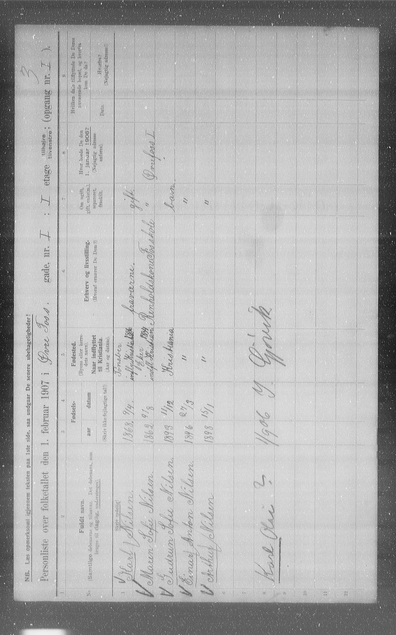 OBA, Municipal Census 1907 for Kristiania, 1907, p. 66106