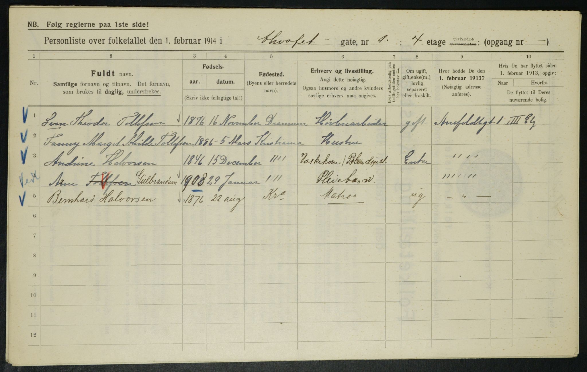 OBA, Municipal Census 1914 for Kristiania, 1914, p. 1042