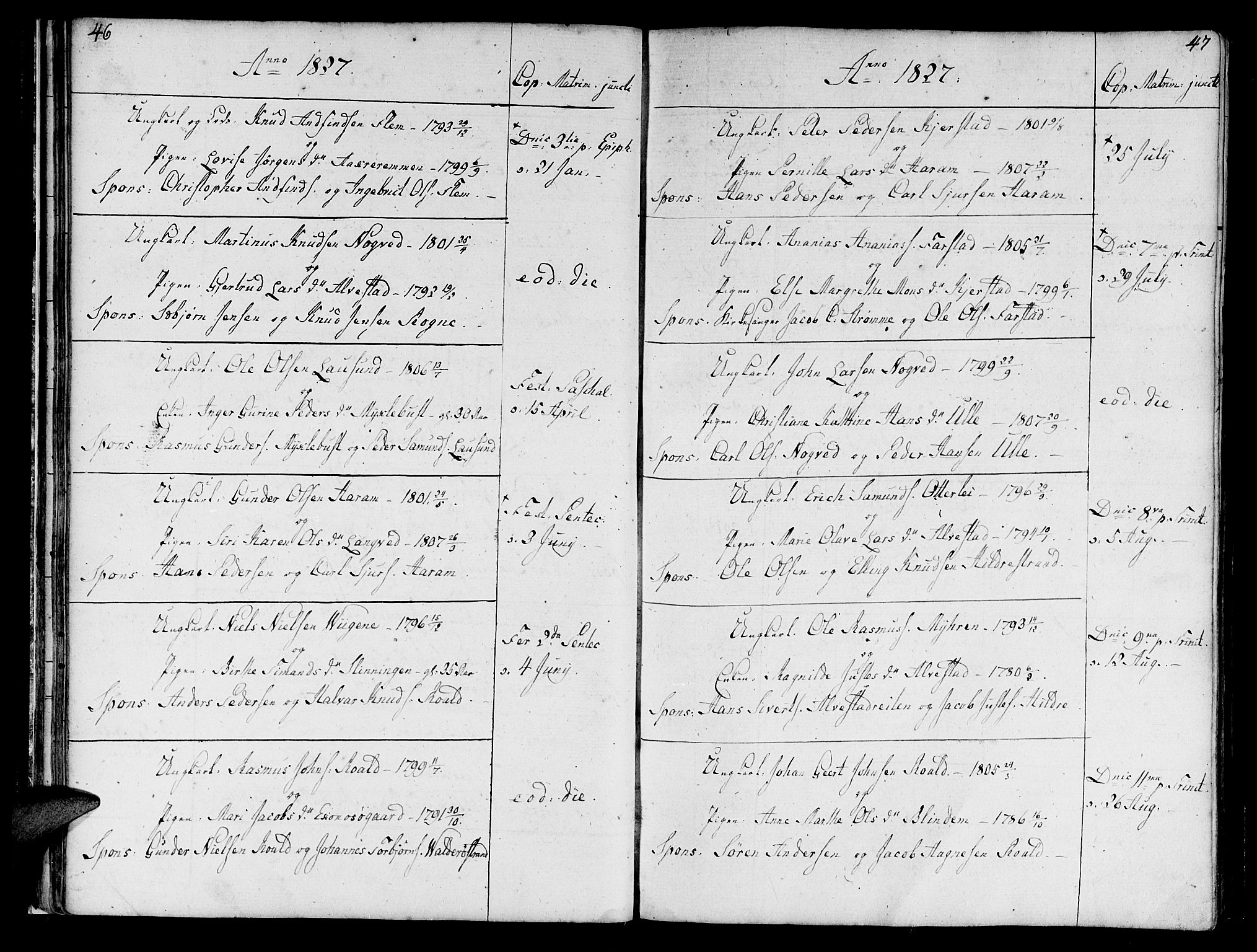 Ministerialprotokoller, klokkerbøker og fødselsregistre - Møre og Romsdal, SAT/A-1454/536/L0494: Parish register (official) no. 536A03, 1803-1836, p. 46-47