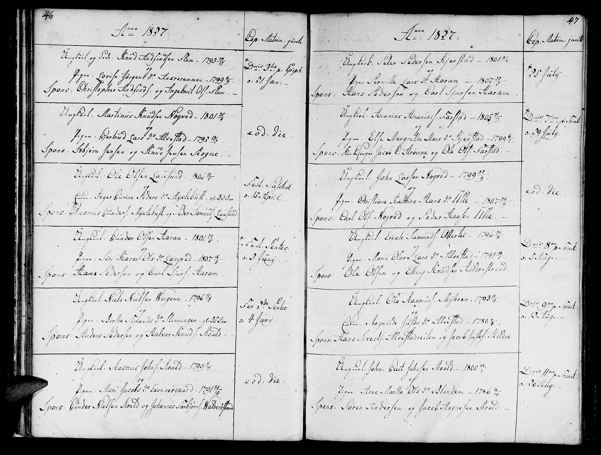 Ministerialprotokoller, klokkerbøker og fødselsregistre - Møre og Romsdal, AV/SAT-A-1454/536/L0494: Parish register (official) no. 536A03, 1803-1836, p. 46-47