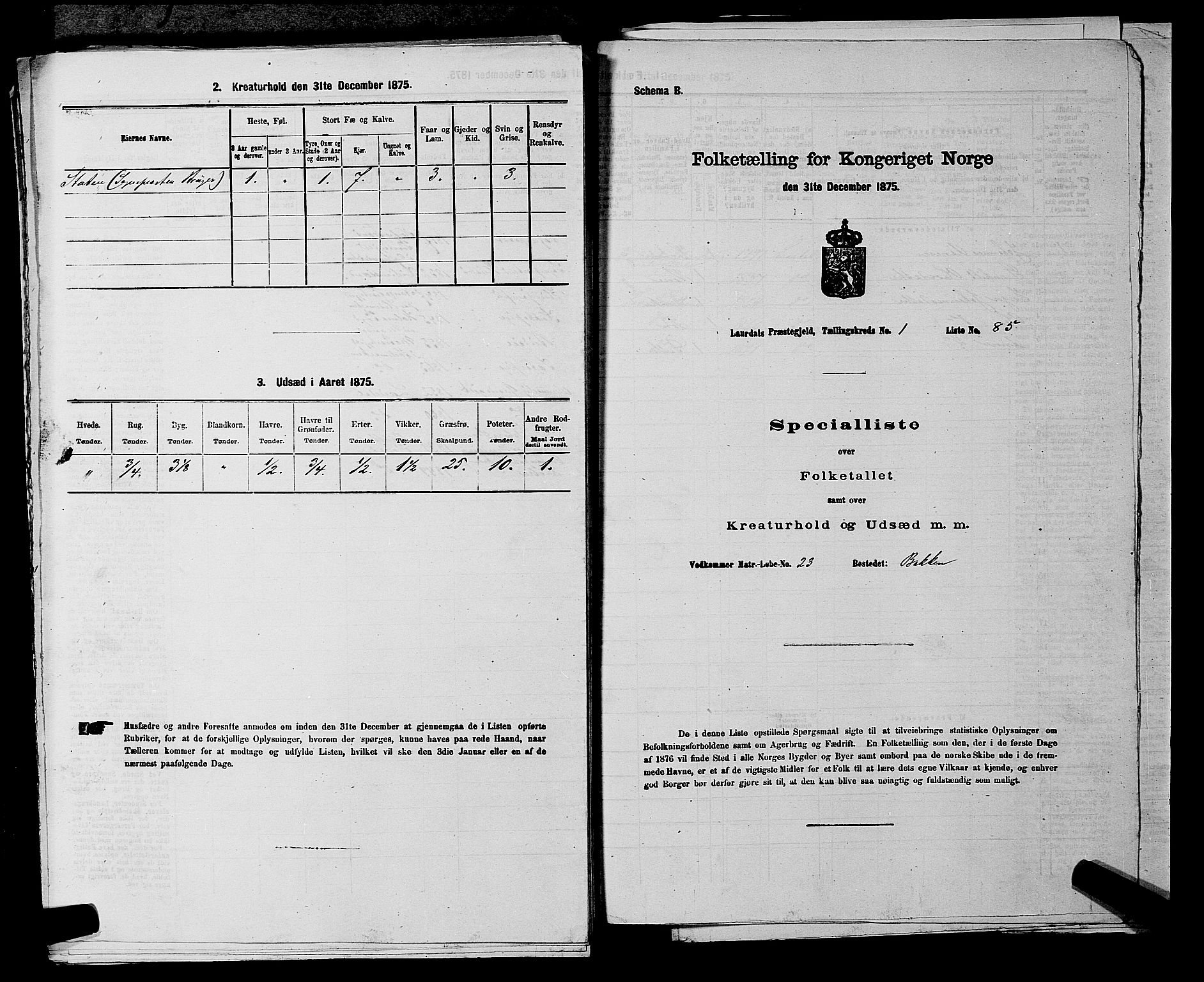 SAKO, 1875 census for 0833P Lårdal, 1875, p. 210