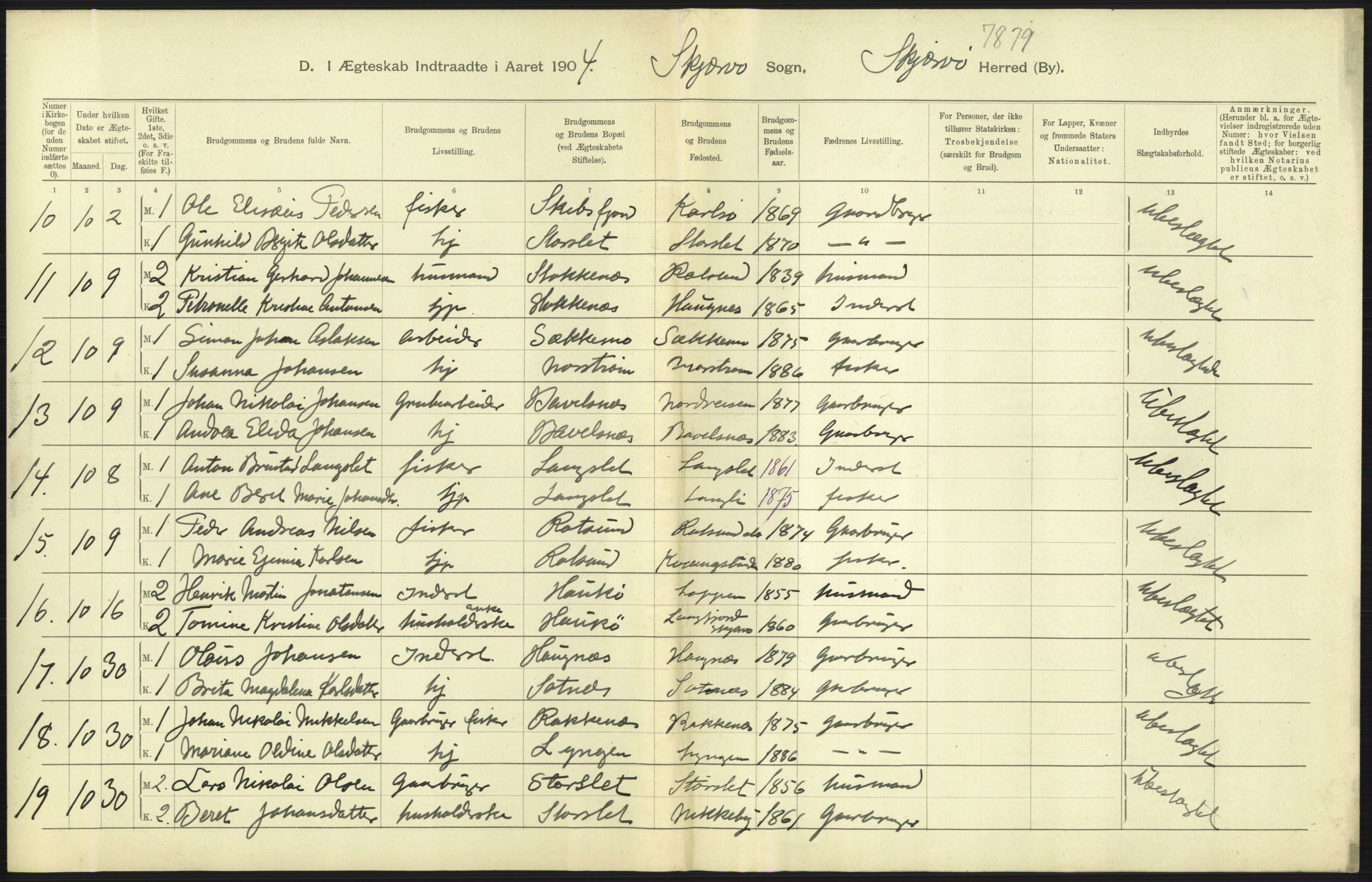 Statistisk sentralbyrå, Sosiodemografiske emner, Befolkning, AV/RA-S-2228/D/Df/Dfa/Dfab/L0022: Tromsø amt: Fødte, gifte, døde, 1904, p. 303