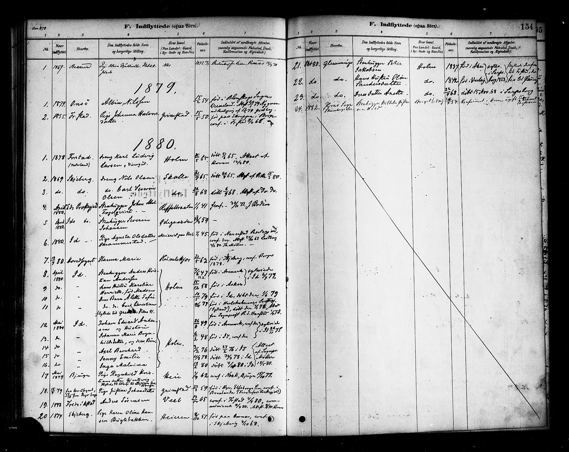 Borge prestekontor Kirkebøker, SAO/A-10903/F/Fb/L0003: Parish register (official) no. II 3, 1878-1902, p. 154