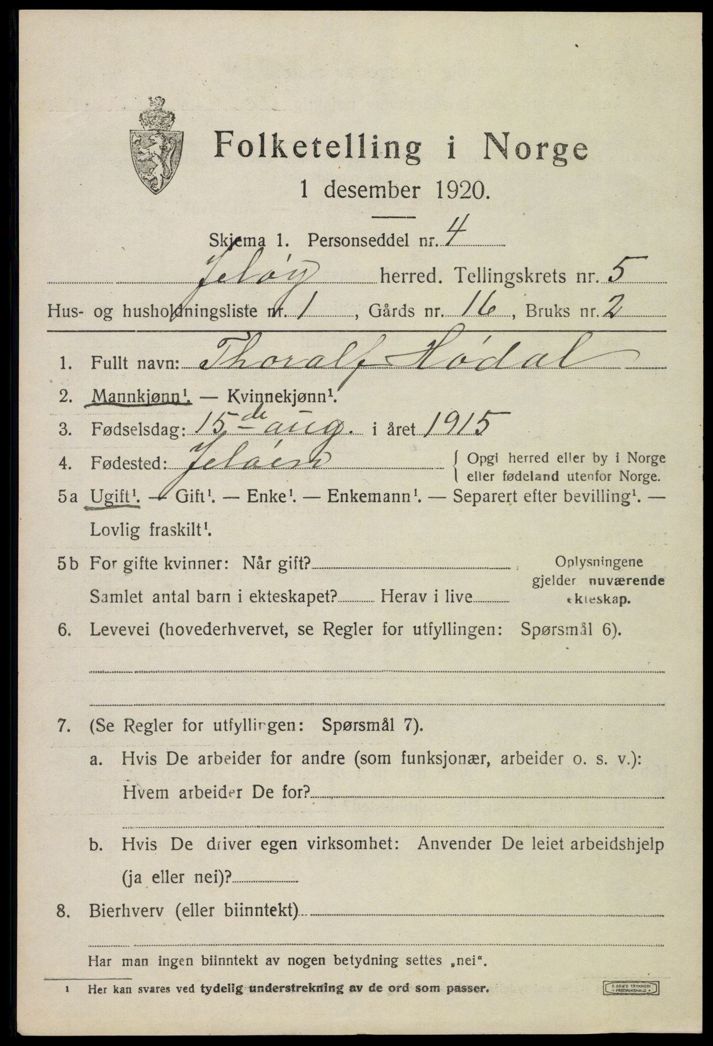 SAO, 1920 census for Moss land district, 1920, p. 6315