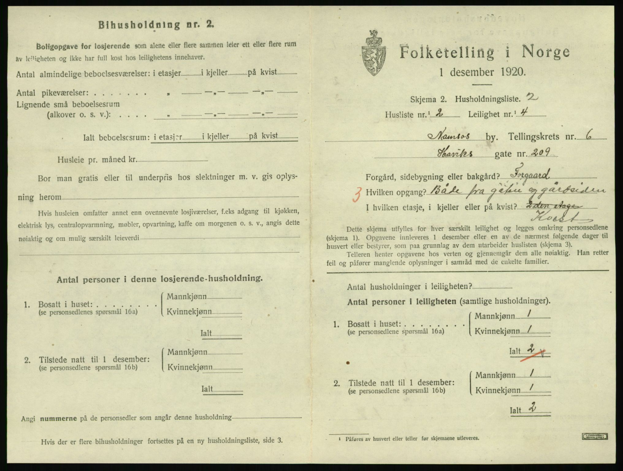 SAT, 1920 census for Namsos, 1920, p. 1769