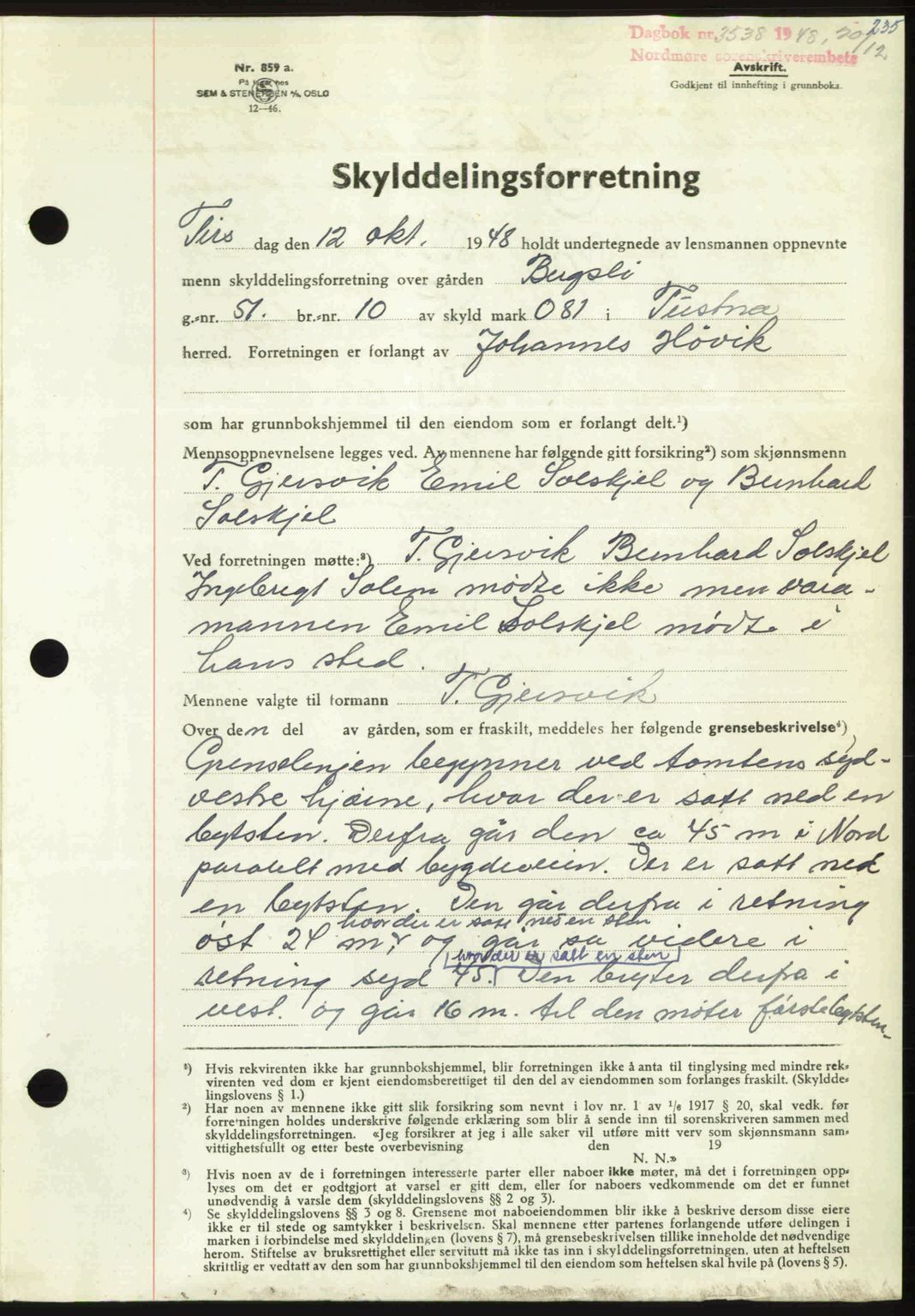 Nordmøre sorenskriveri, AV/SAT-A-4132/1/2/2Ca: Mortgage book no. A110, 1948-1949, Diary no: : 3538/1948