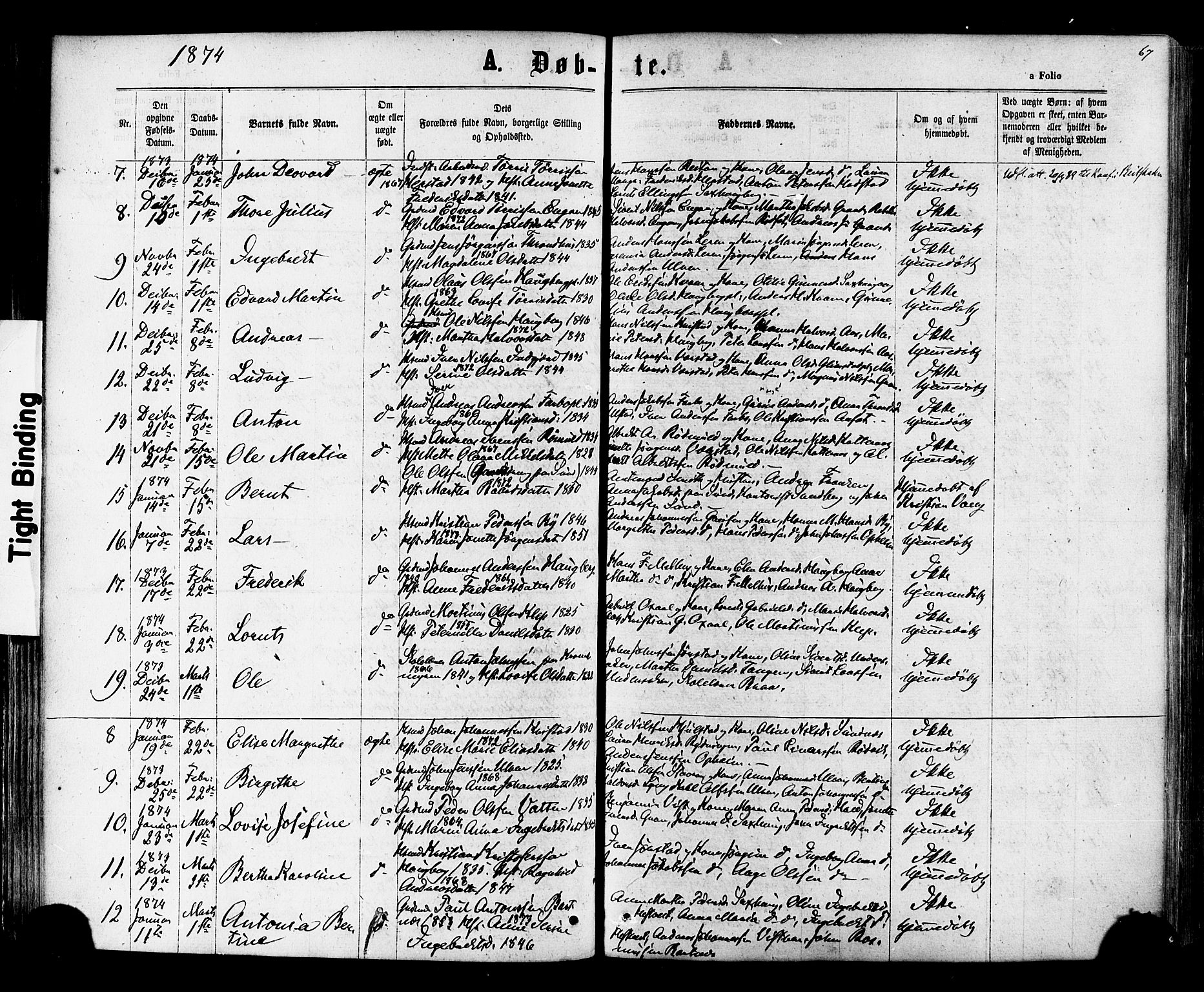 Ministerialprotokoller, klokkerbøker og fødselsregistre - Nord-Trøndelag, SAT/A-1458/730/L0284: Parish register (official) no. 730A09, 1866-1878, p. 67