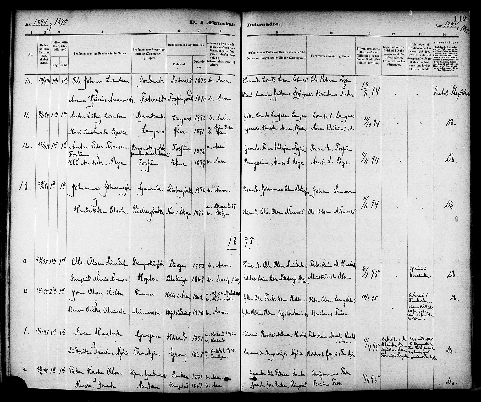 Ministerialprotokoller, klokkerbøker og fødselsregistre - Nord-Trøndelag, SAT/A-1458/714/L0130: Parish register (official) no. 714A01, 1878-1895, p. 112