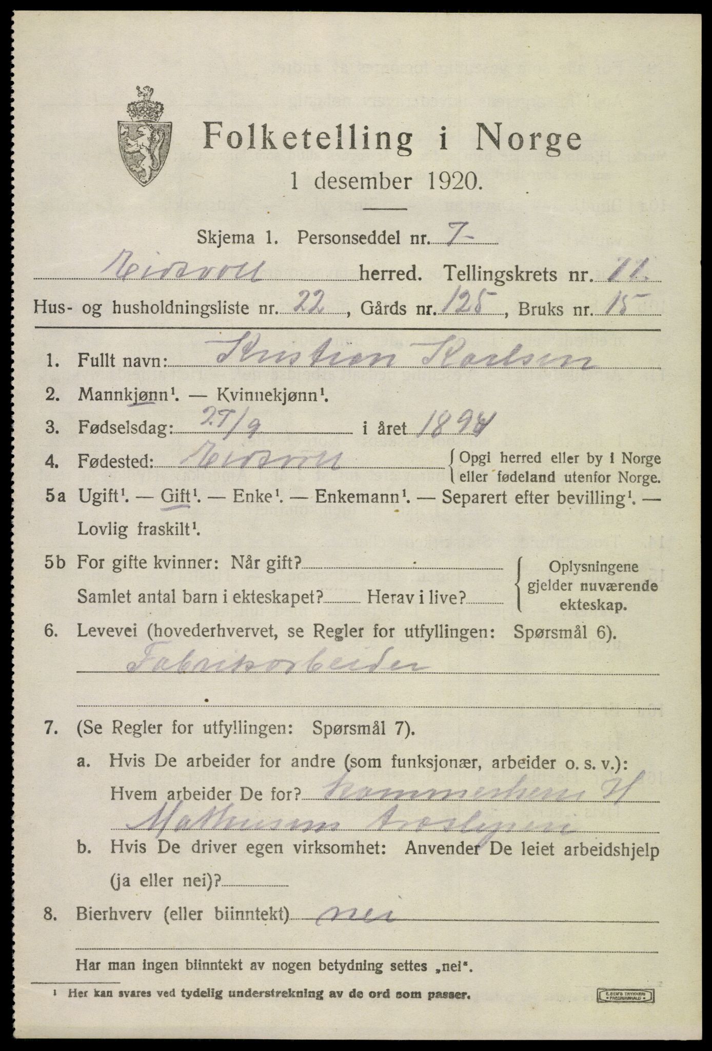 SAO, 1920 census for Eidsvoll, 1920, p. 17461