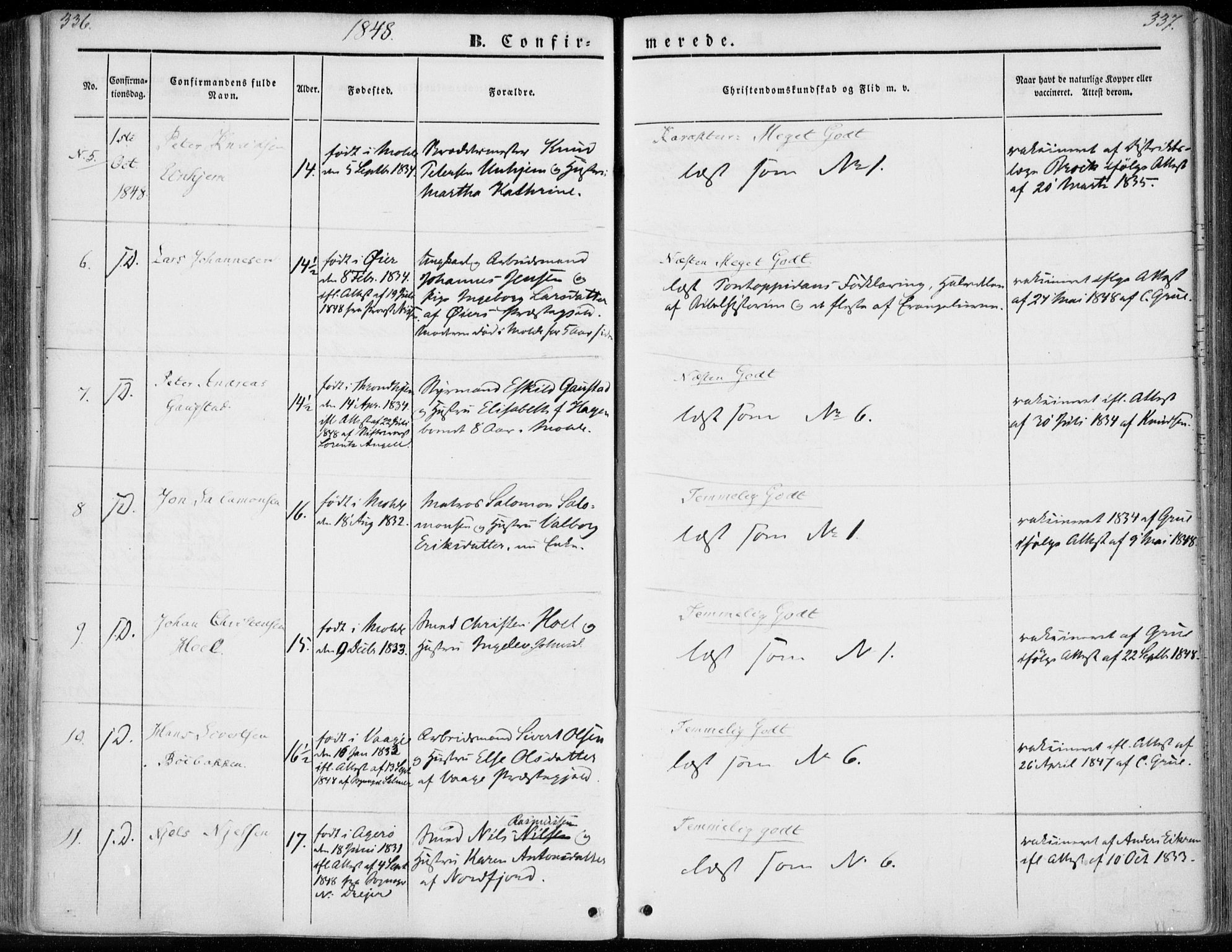 Ministerialprotokoller, klokkerbøker og fødselsregistre - Møre og Romsdal, SAT/A-1454/558/L0689: Parish register (official) no. 558A03, 1843-1872, p. 336-337