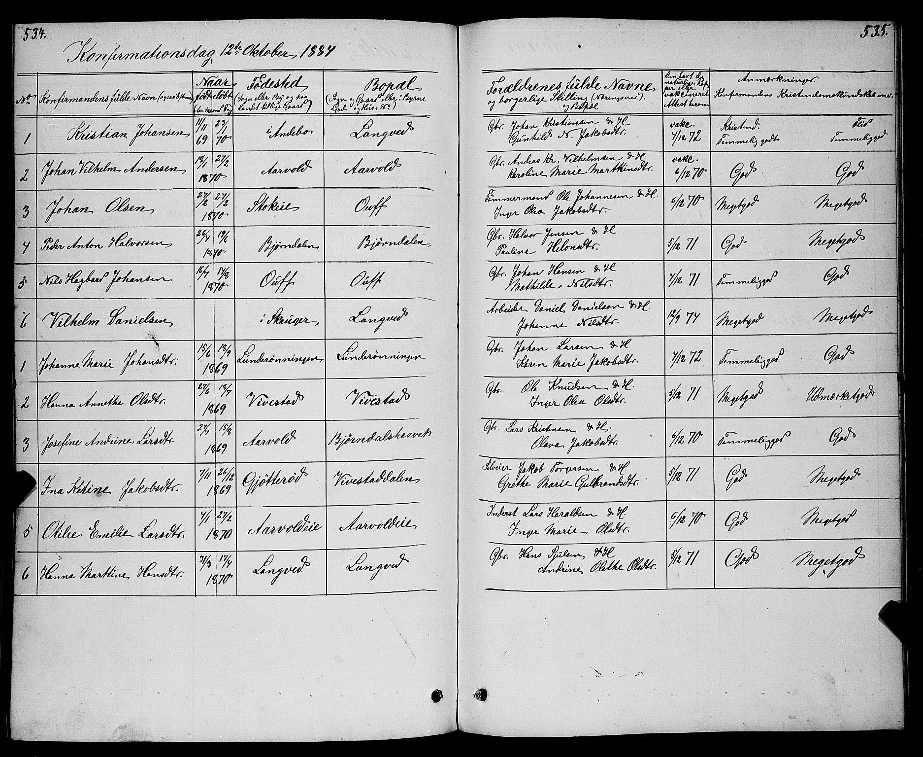Ramnes kirkebøker, SAKO/A-314/G/Gc/L0001: Parish register (copy) no. III 1, 1869-1903, p. 534-535