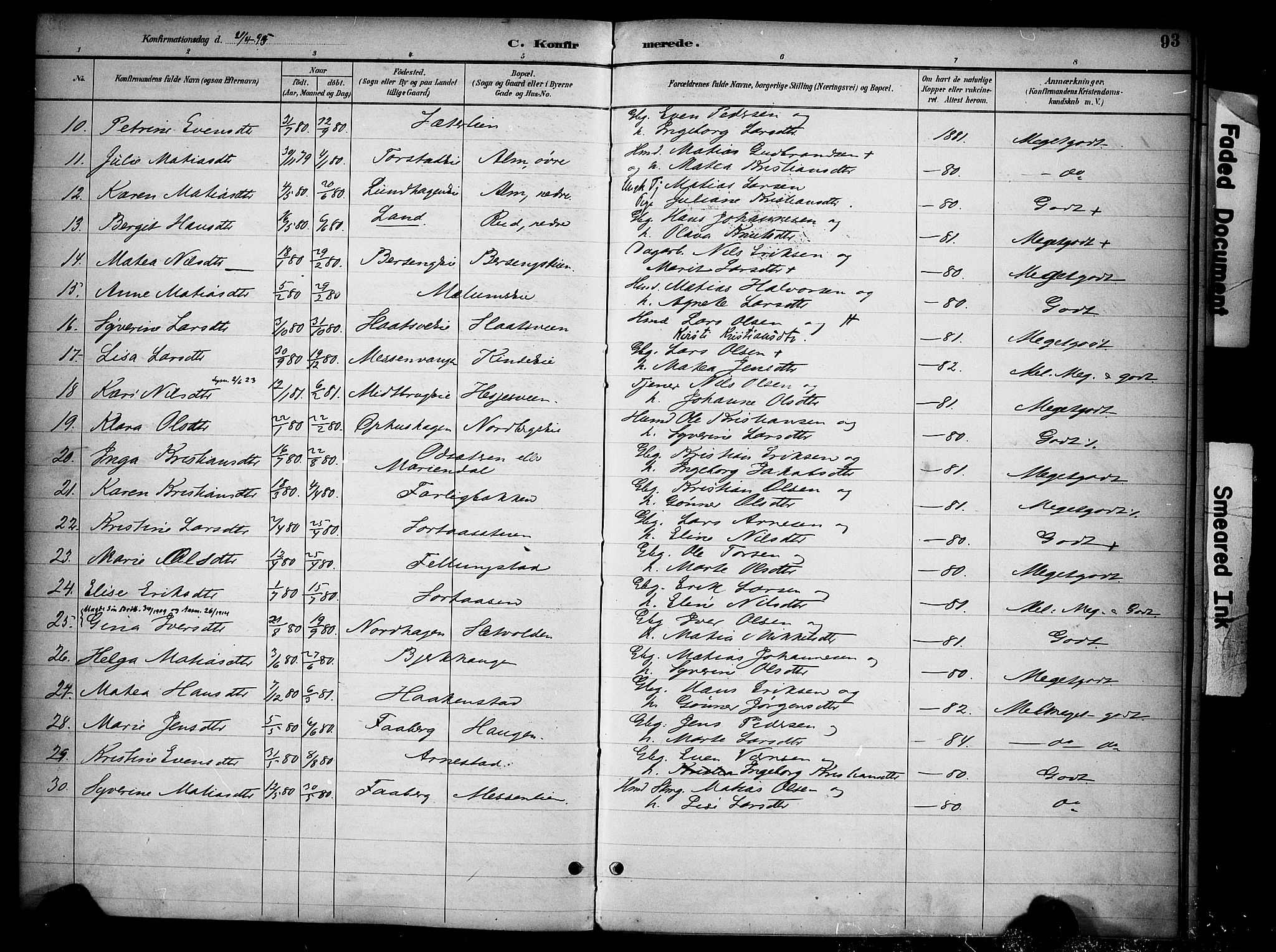 Ringsaker prestekontor, AV/SAH-PREST-014/K/Ka/L0015: Parish register (official) no. 15, 1891-1904, p. 93