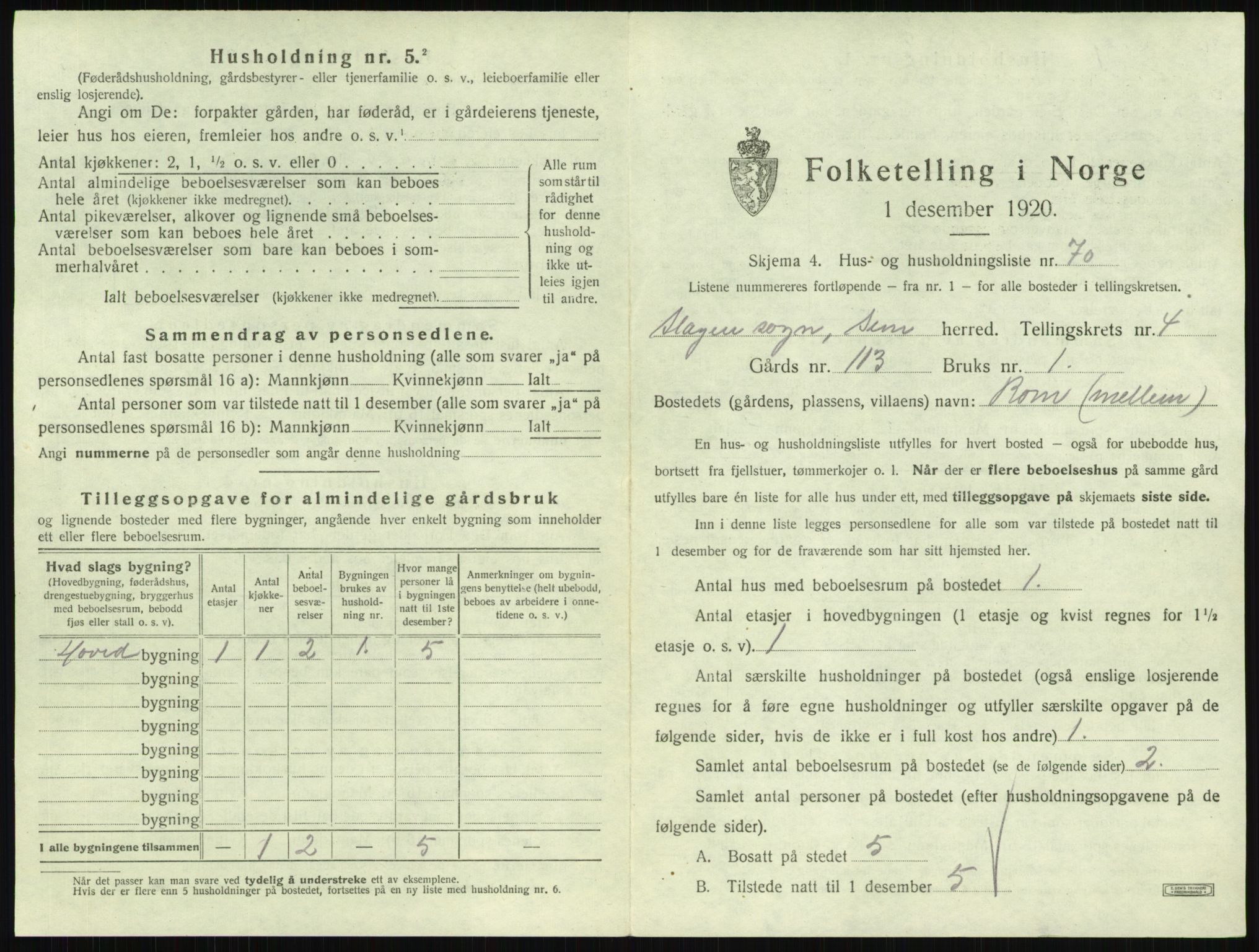 SAKO, 1920 census for Sem, 1920, p. 883