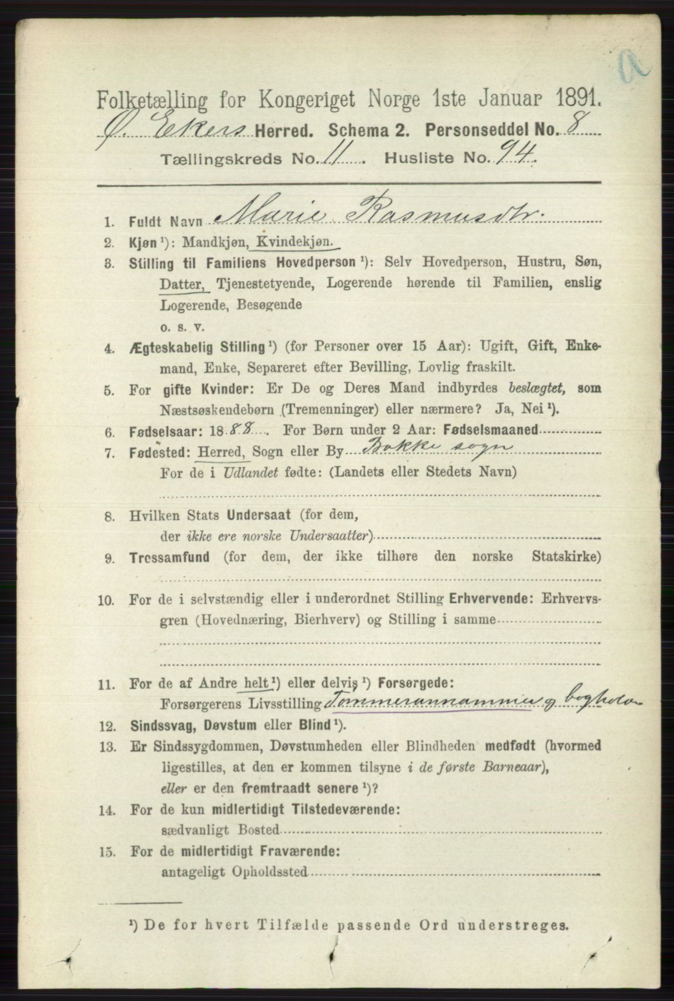 RA, 1891 census for 0624 Øvre Eiker, 1891, p. 5182