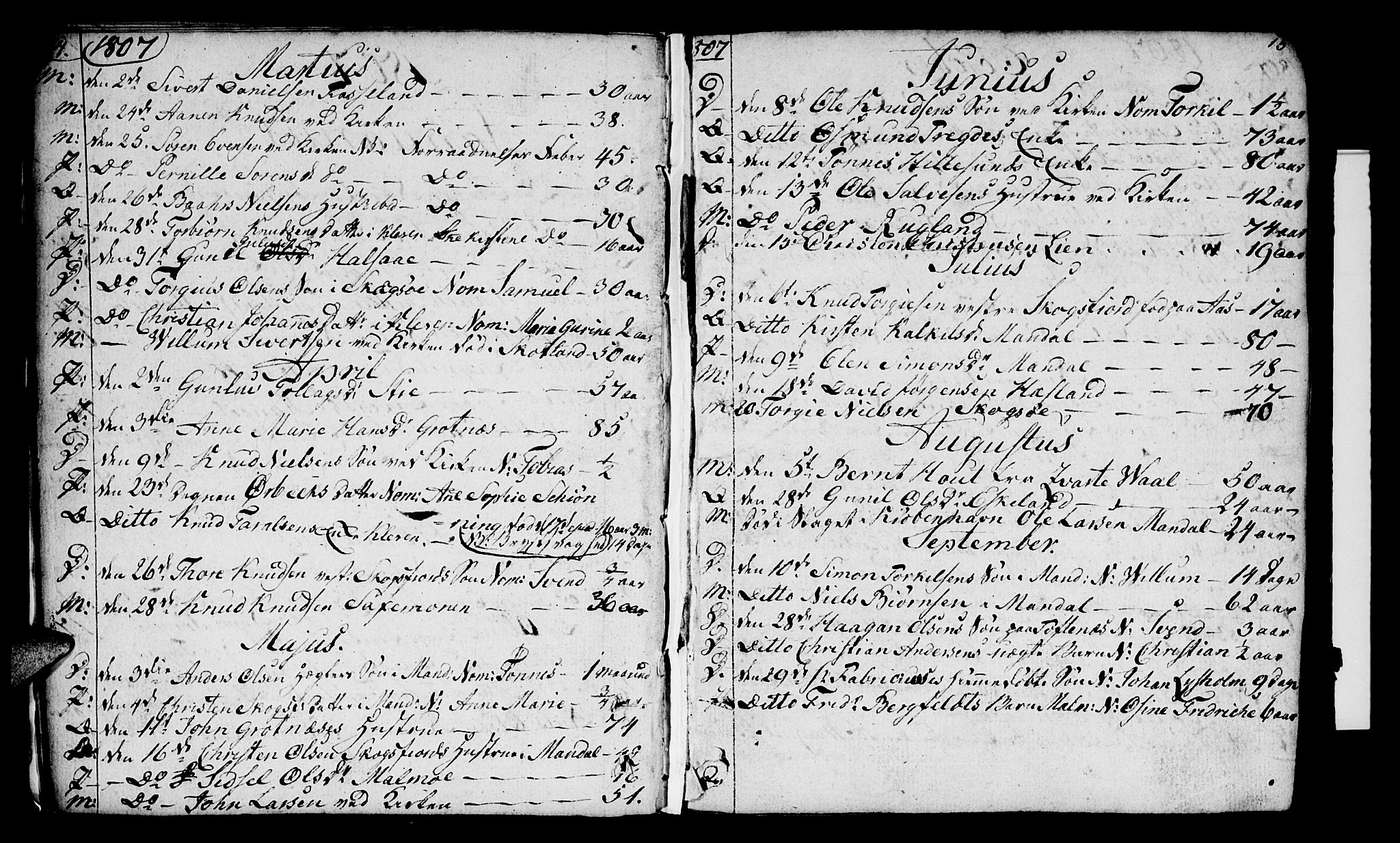 Mandal sokneprestkontor, SAK/1111-0030/F/Fa/Faa/L0009: Parish register (official) no. A 9, 1804-1818, p. 14-15