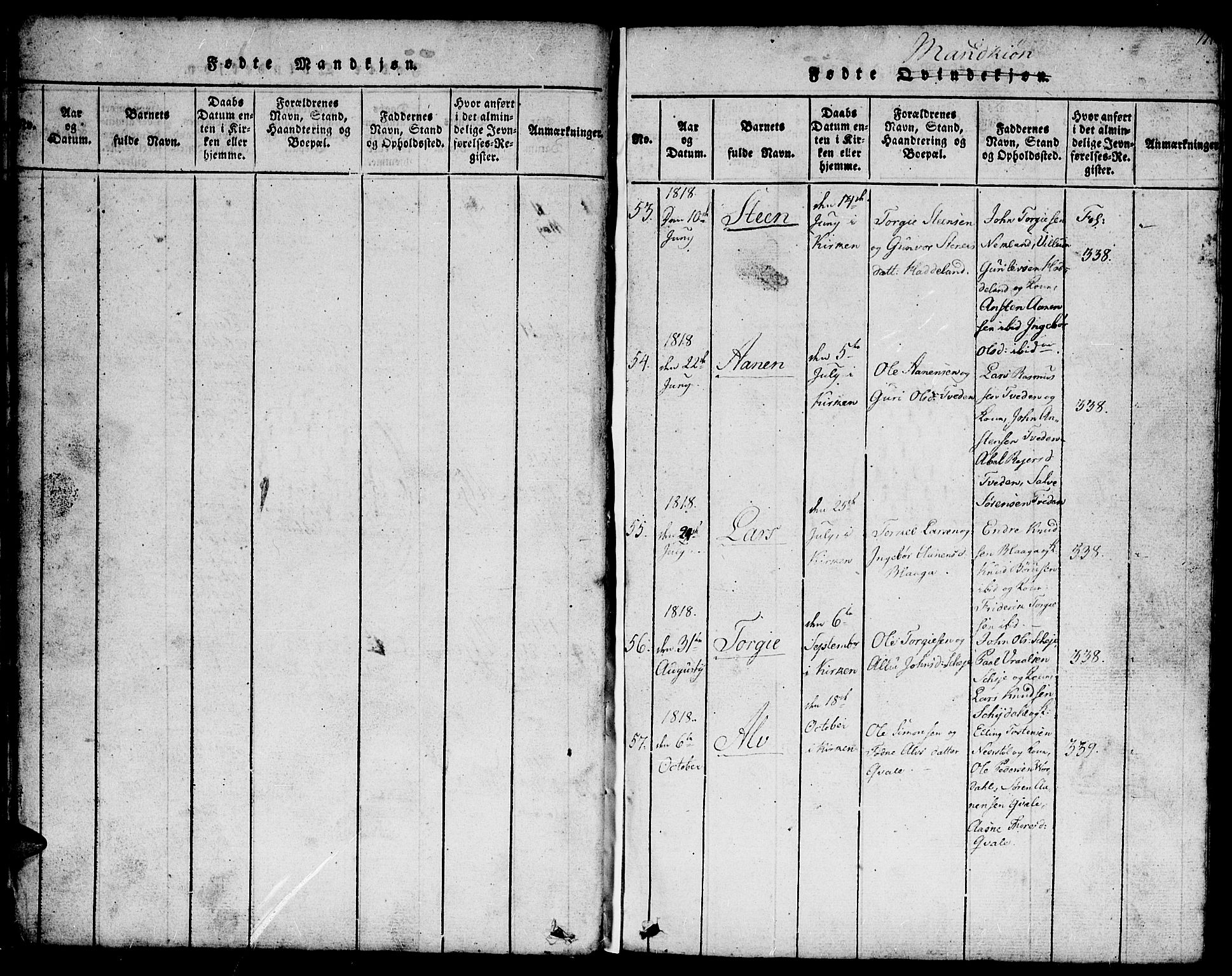 Hægebostad sokneprestkontor, AV/SAK-1111-0024/F/Fb/Fbb/L0001: Parish register (copy) no. B 1, 1816-1850, p. 11