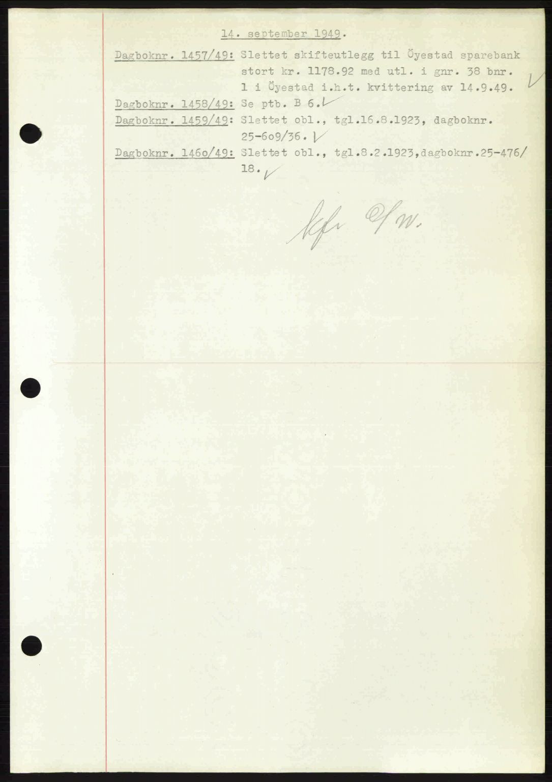 Nedenes sorenskriveri, SAK/1221-0006/G/Gb/Gba/L0061: Mortgage book no. A13, 1949-1949, Diary no: : 1457/1949